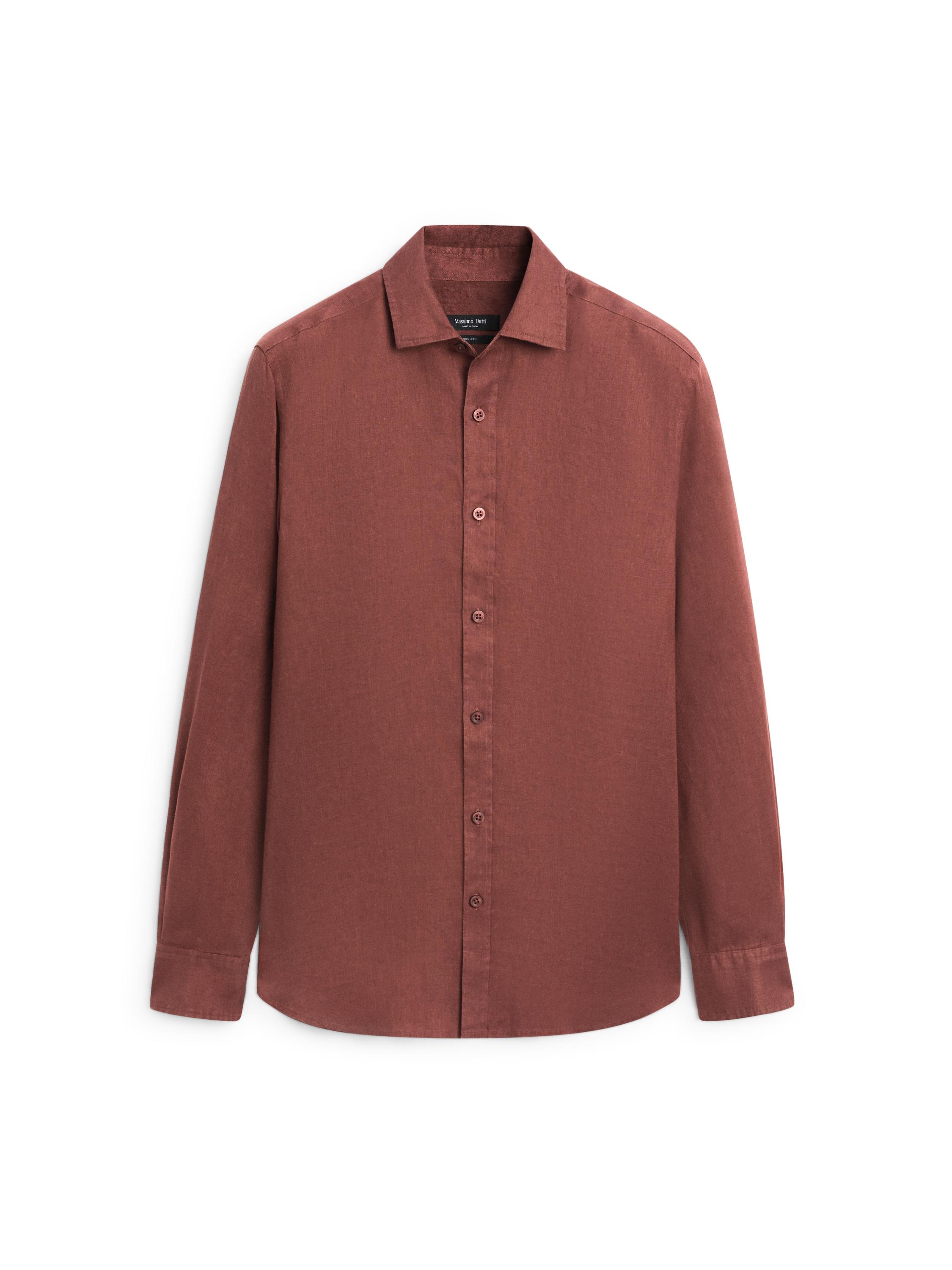 100% linen slim fit shirt — TERRA-COTTA