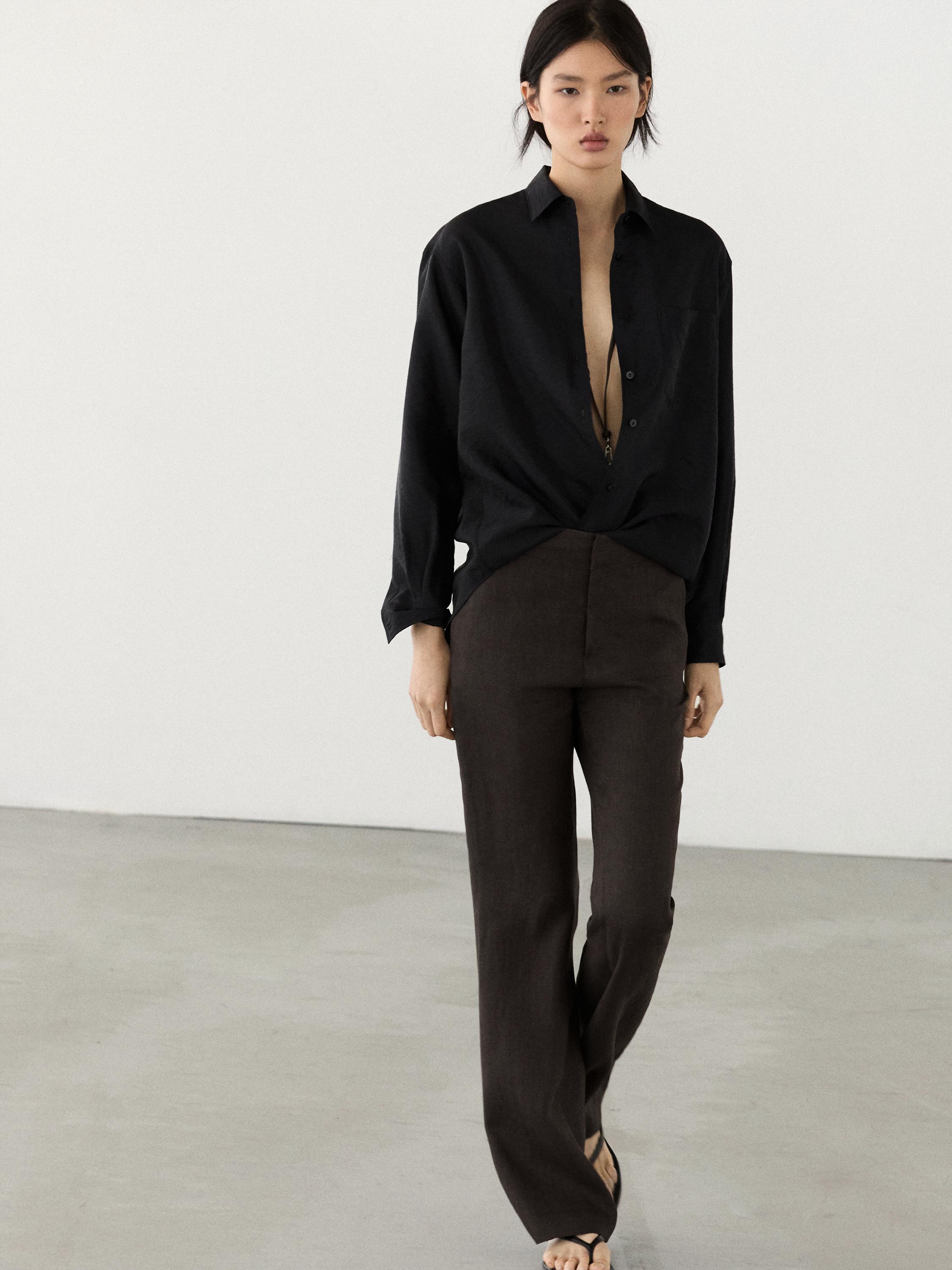 100% linen kick flare trousers — VIOLET