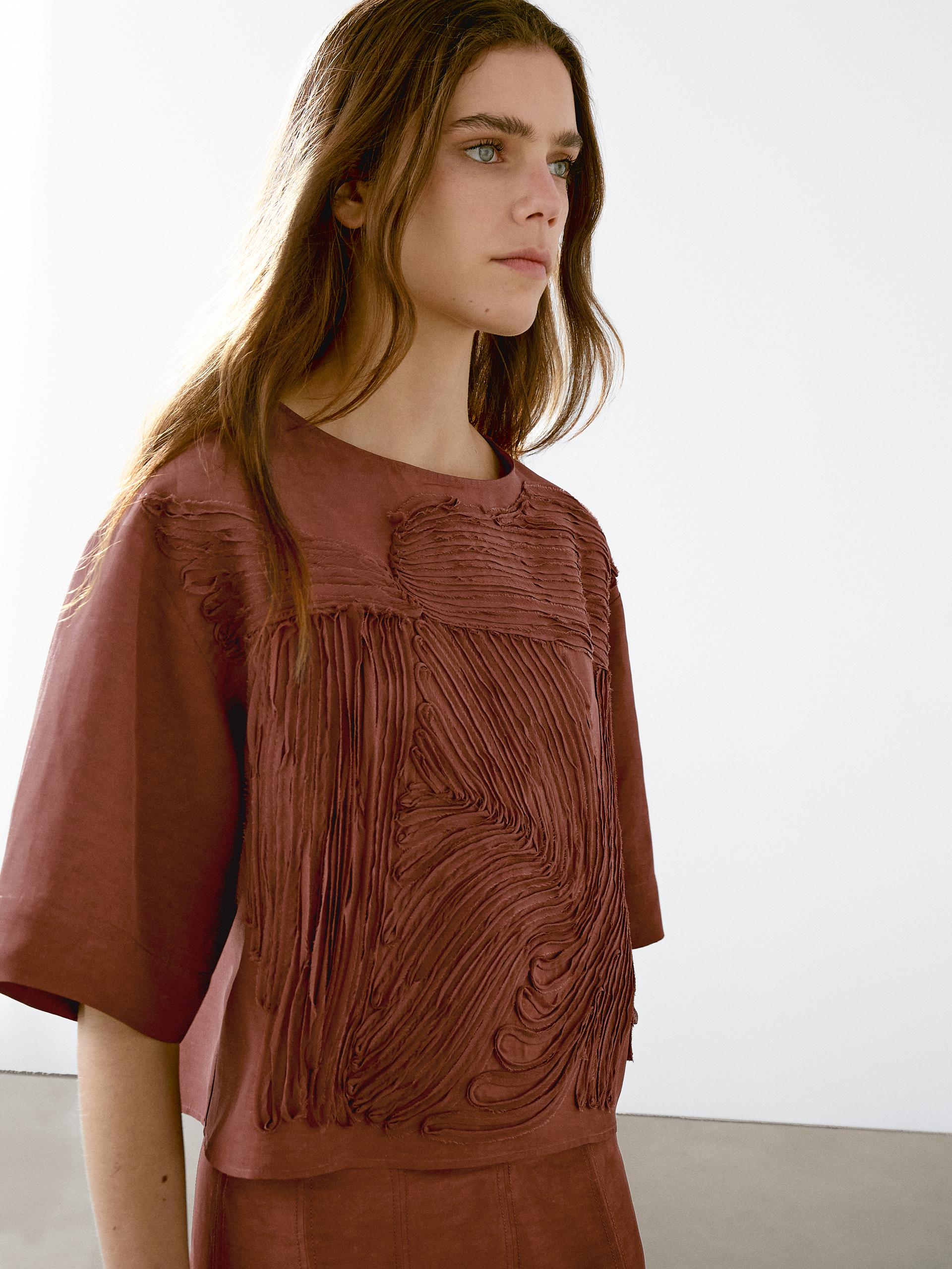 Top Fluide Avec Broderie - Tuile - M - Massimo Dutti - Femme