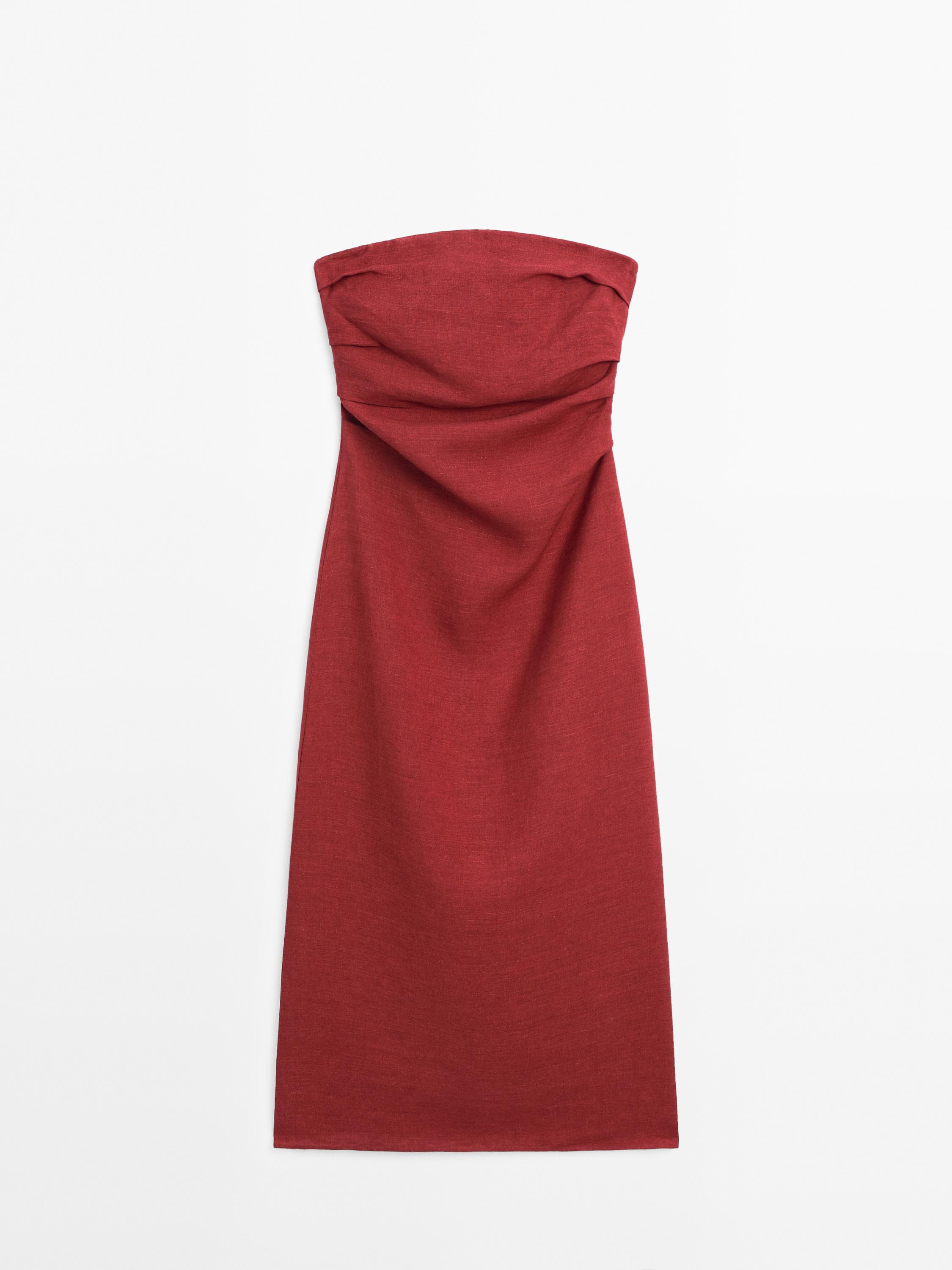 Strapless linen midi dress