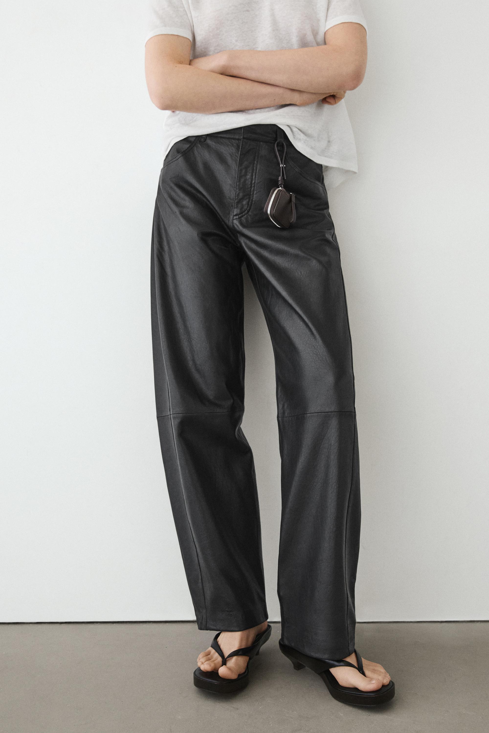 Balloon fit nappa leather trousers — BLACK