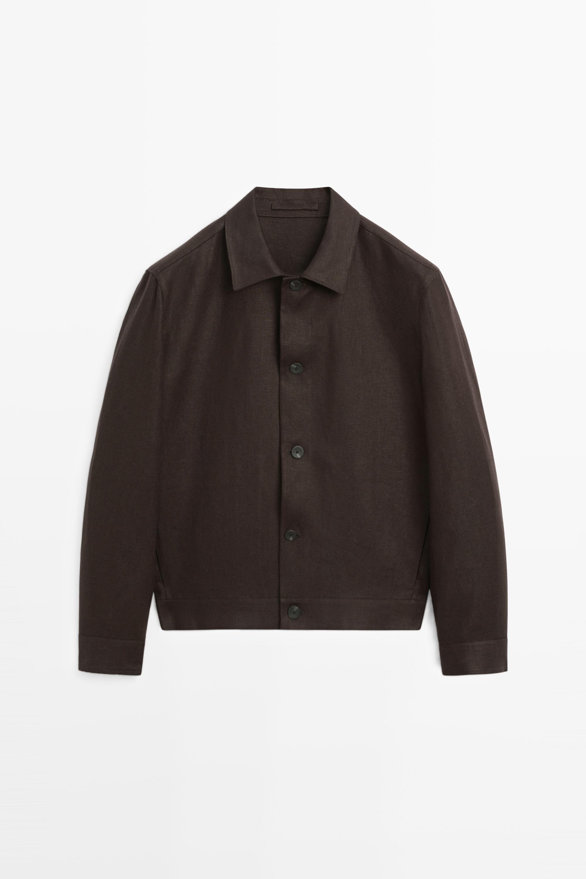 100% linen total look overshirt — BROWN