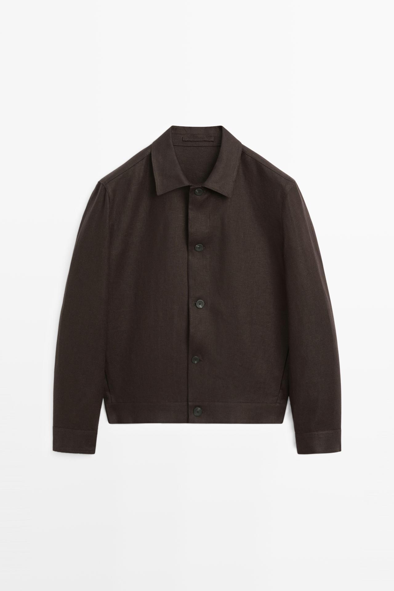 100% linen total look overshirt — BROWN