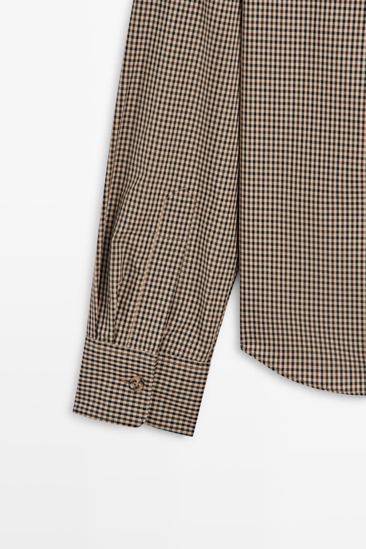 Cotton blend gingham shirt — BROWN