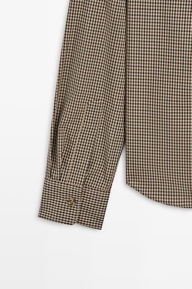 Cotton blend gingham shirt — BROWN 7