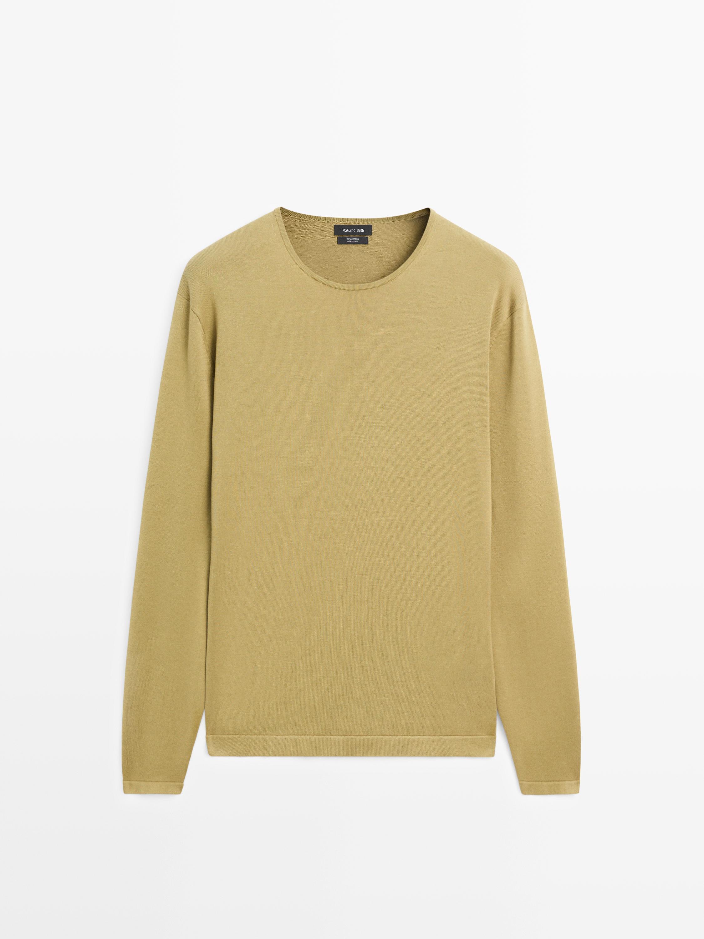 Knit 100% cotton crew neck sweater — OLIVE