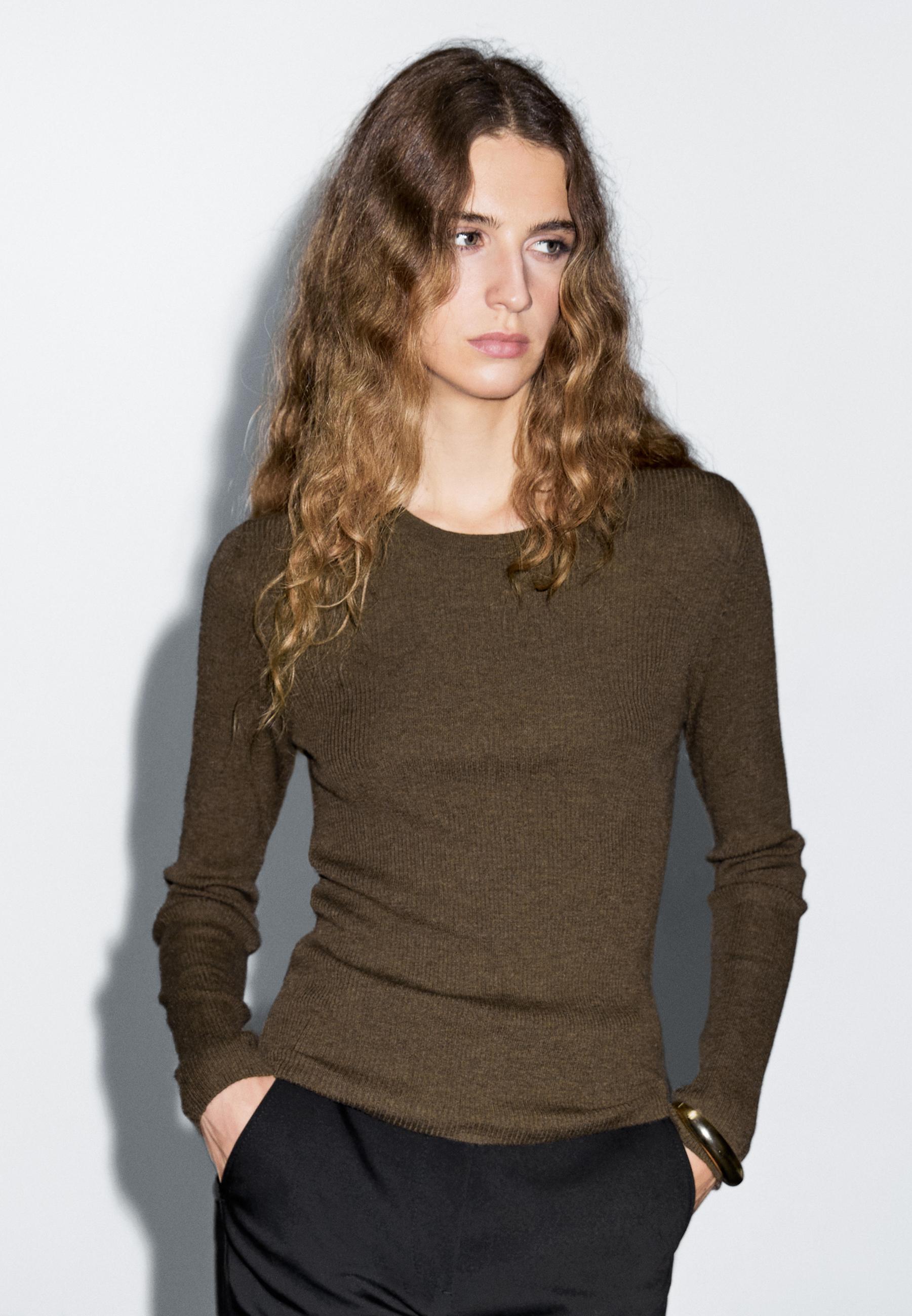 Ribbed knit wool blend sweater