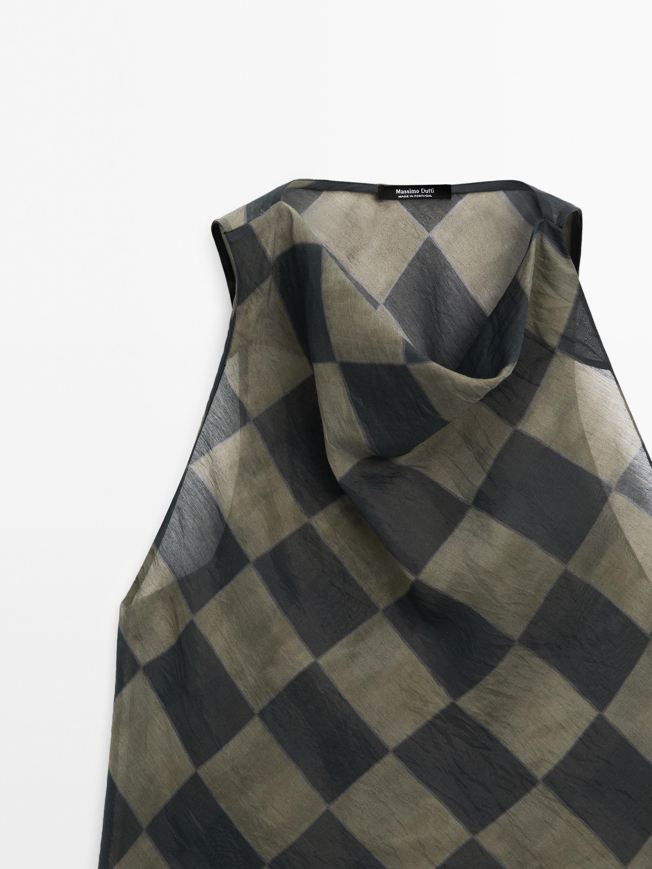 Draped check halter top