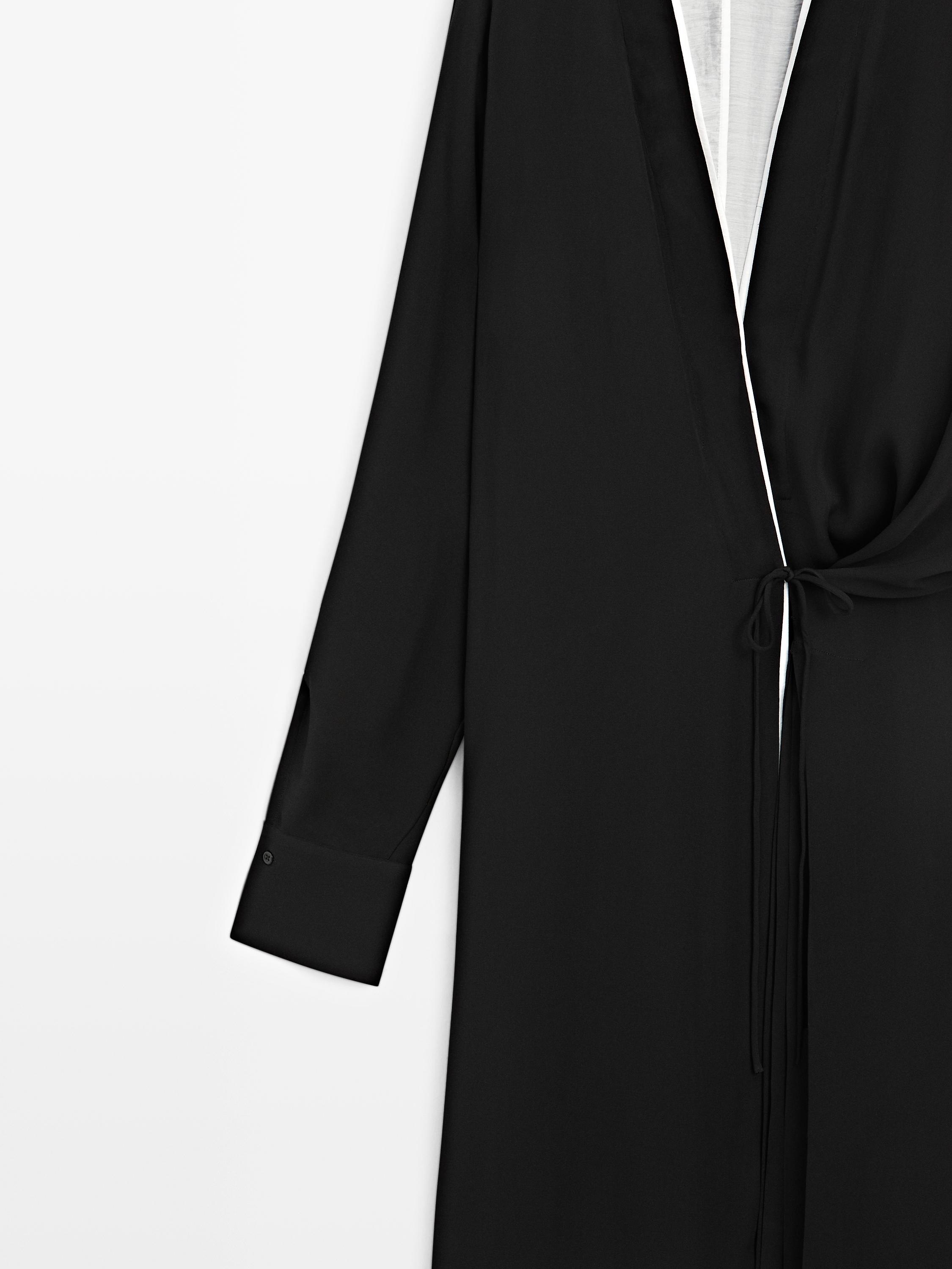 Flowing wrap dress with tie - STUDIO Black Dress | Massimo Dutti Flowing wrap dress with tie - STUDIO Black Dress | Massimo Dutti
