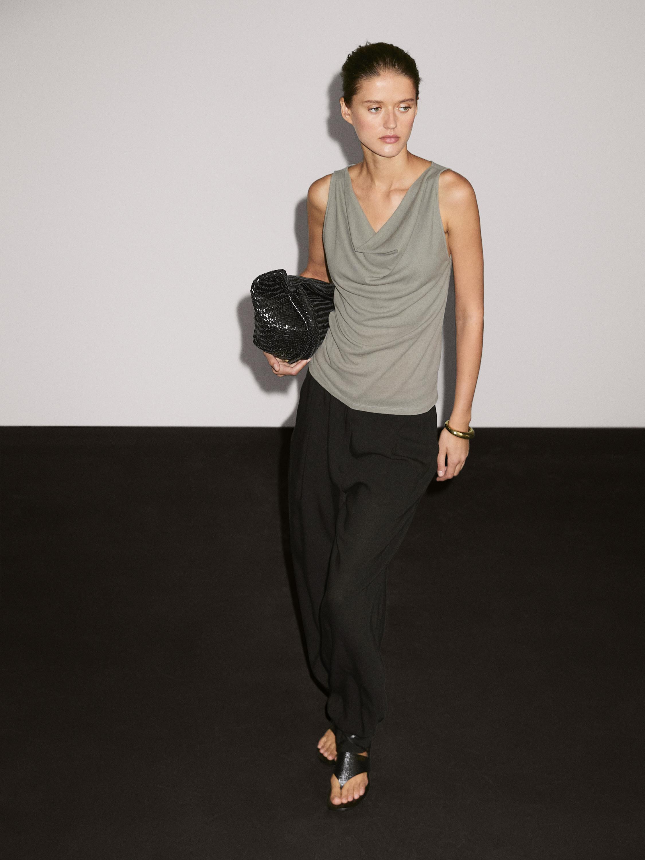 100% cotton top with draped neckline