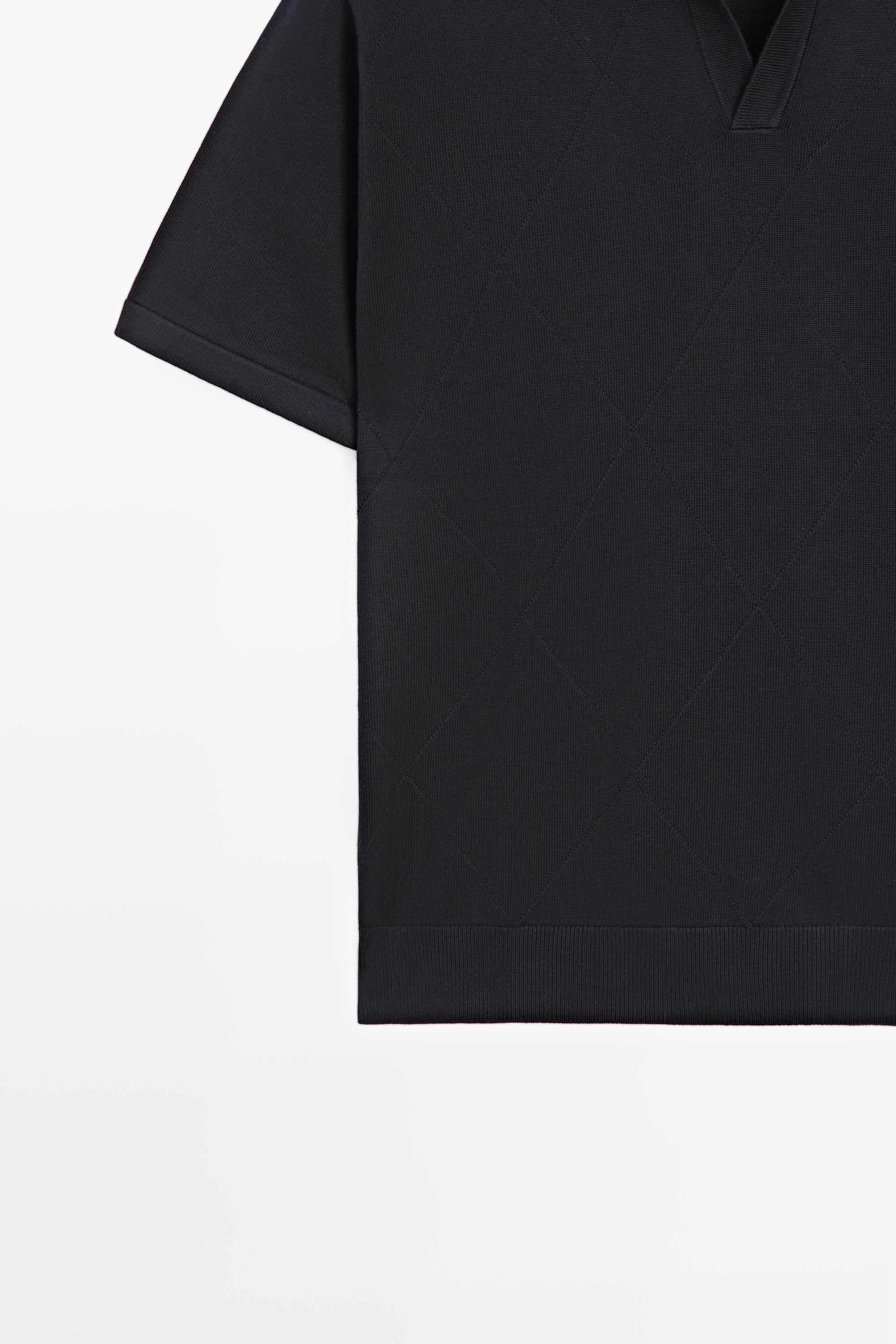 100% cotton intarsia knit polo shirt — NAVY BLUE