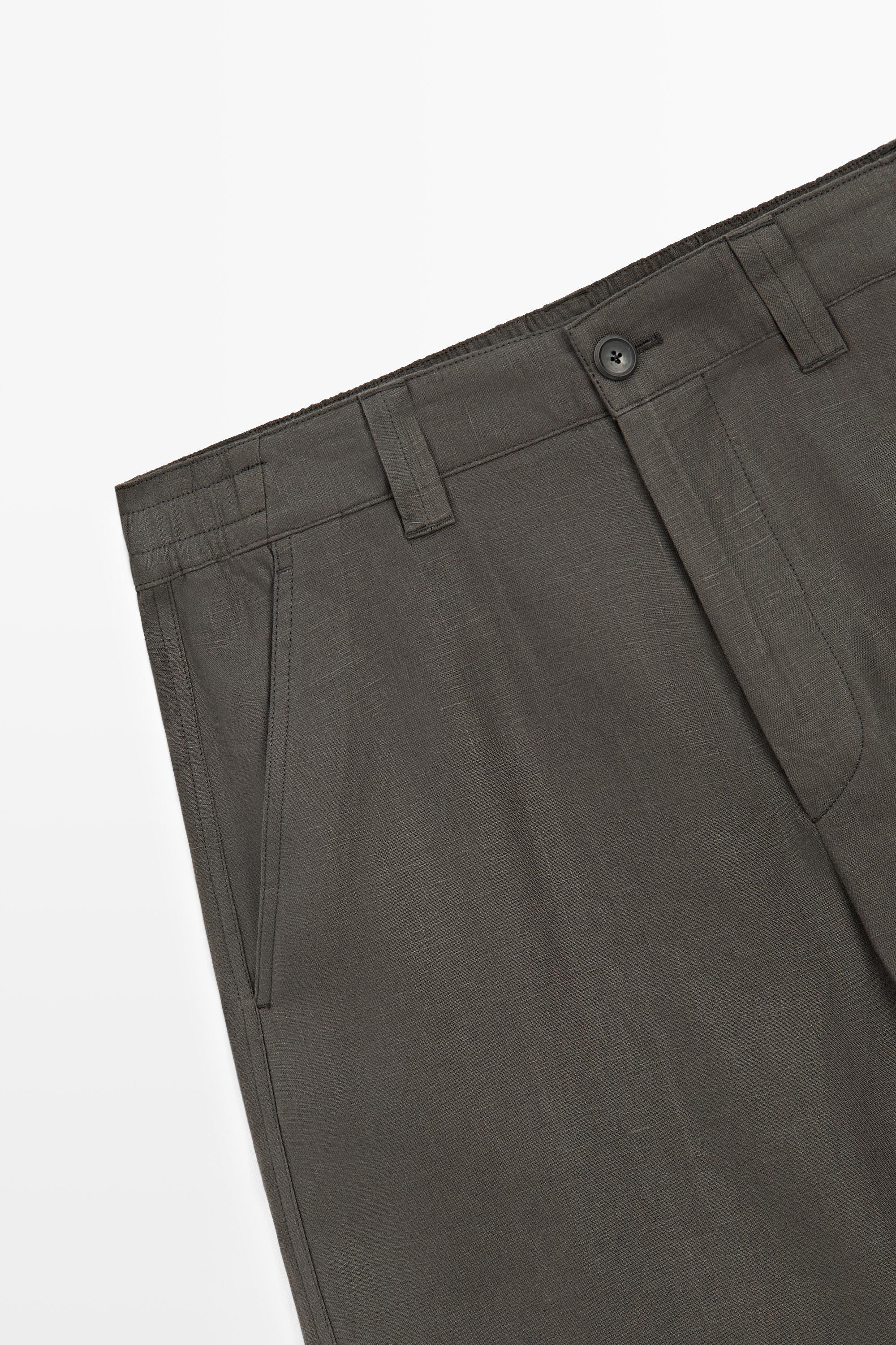 100% linen short Bermuda shorts — KHAKI