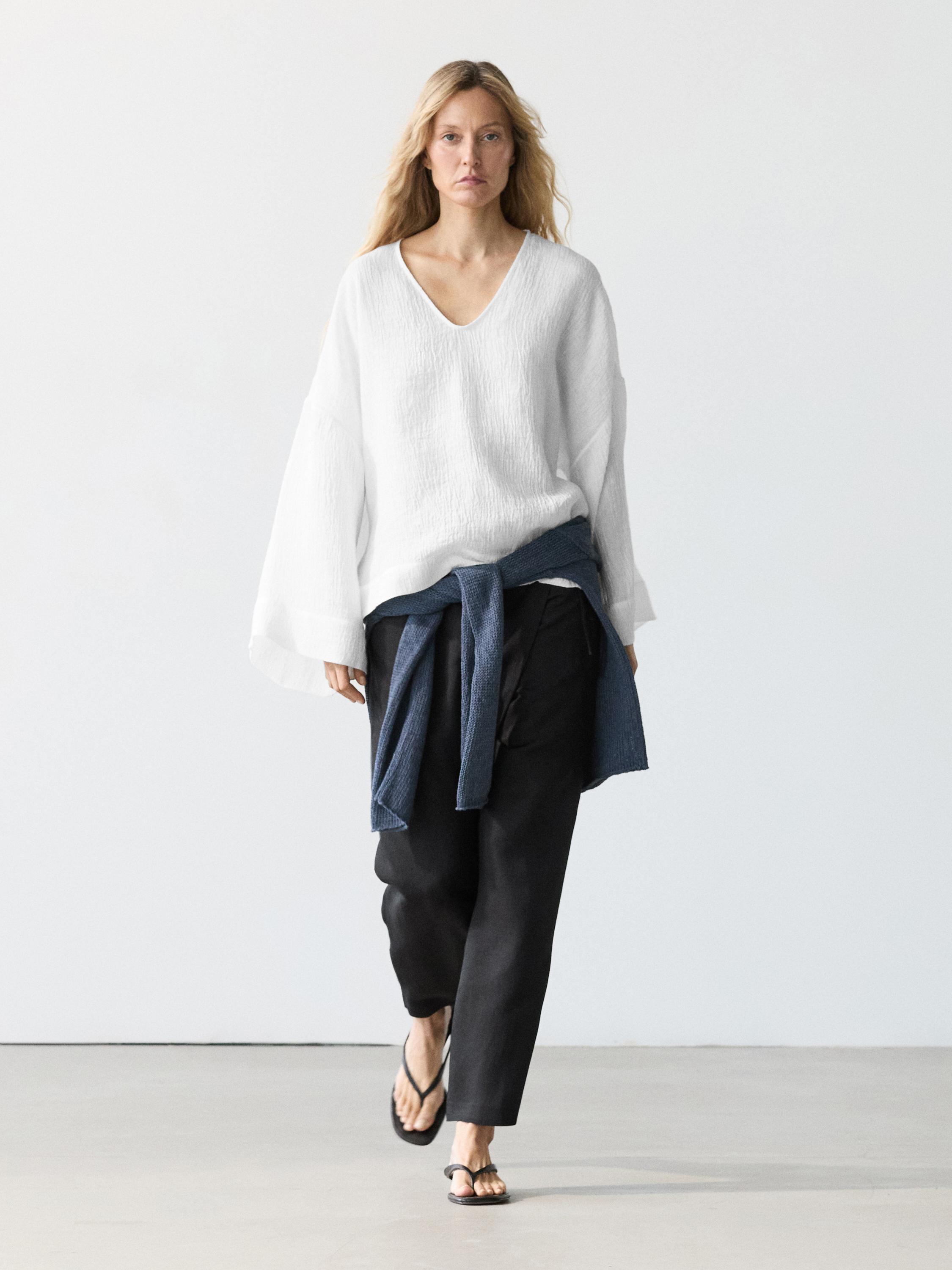 Blouse fluide gaufrée 100&nbsp;% lin