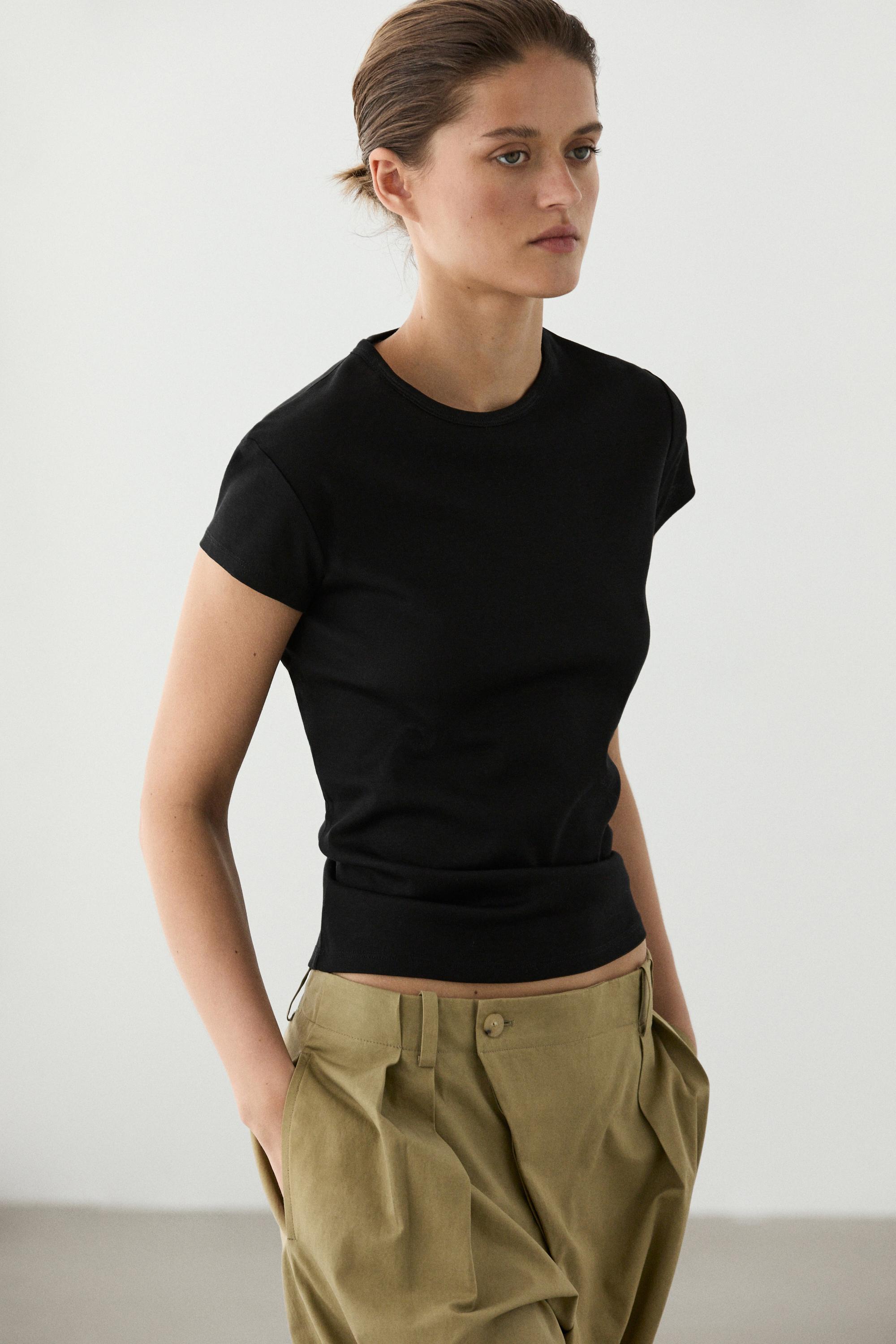 100% mercerised cotton short sleeve T-shirt — BLACK