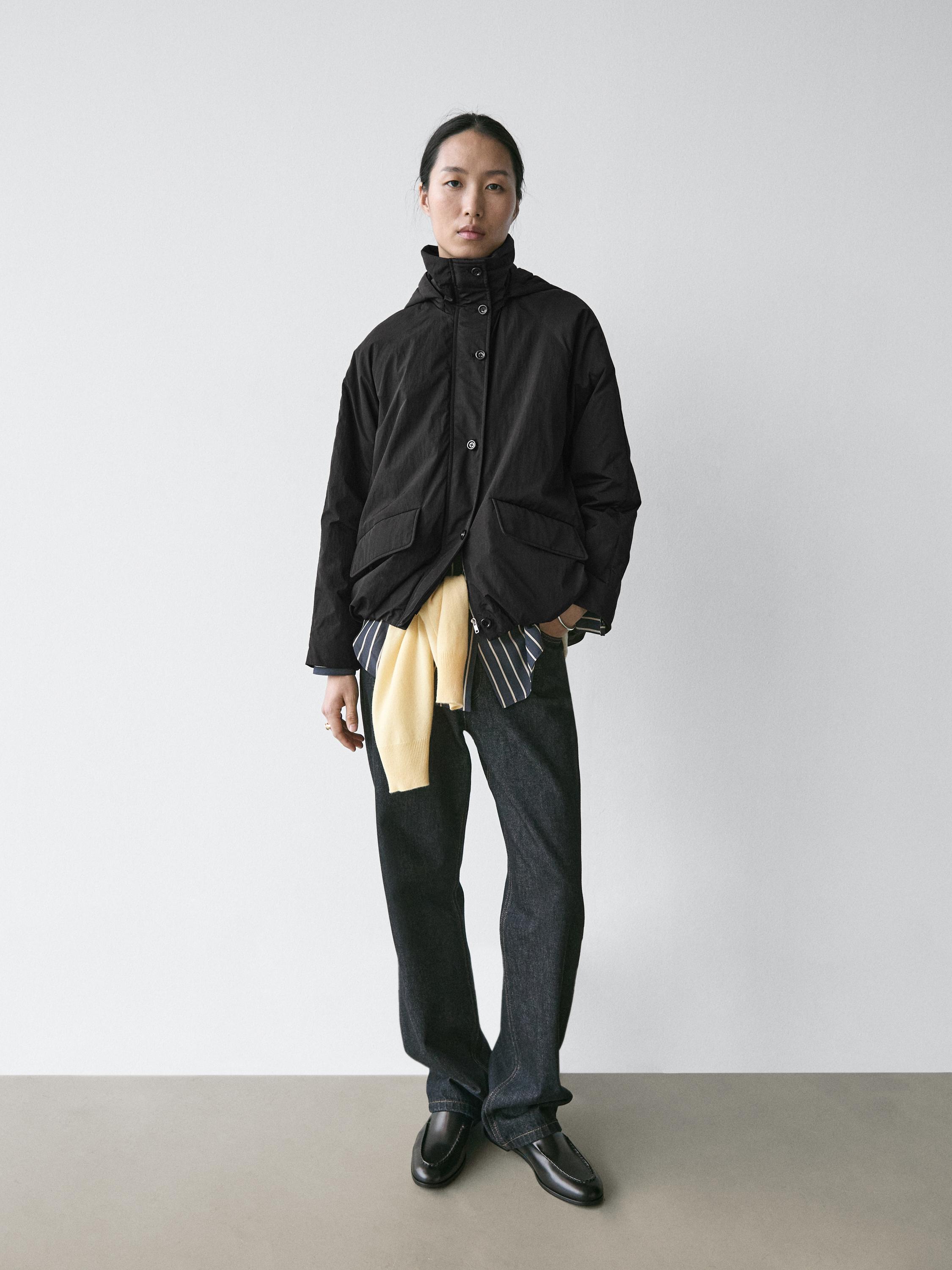 Long technical fabric parka — BLACK
