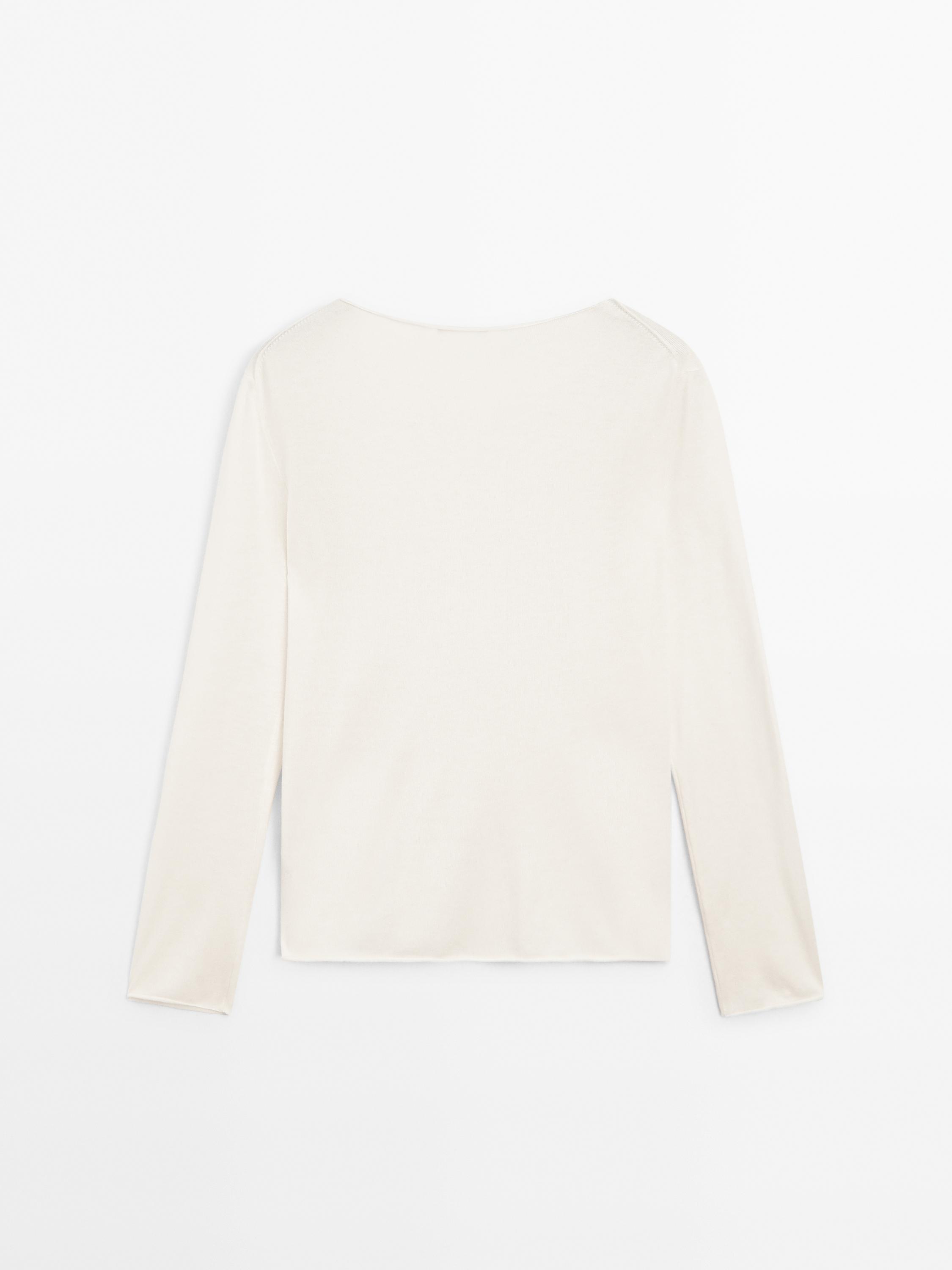Wool blend boat neck sweater