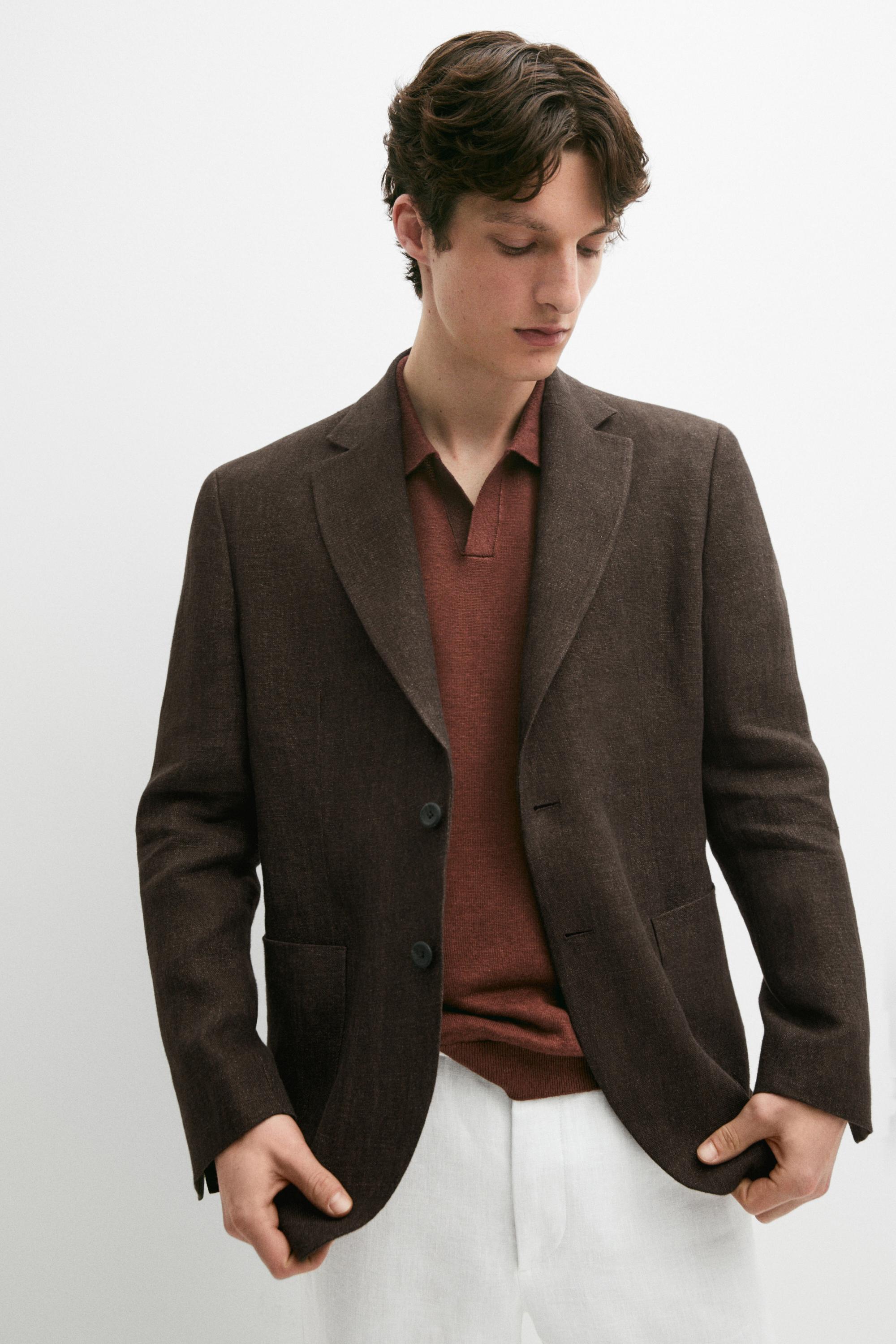100% linen melange blazer — BROWN