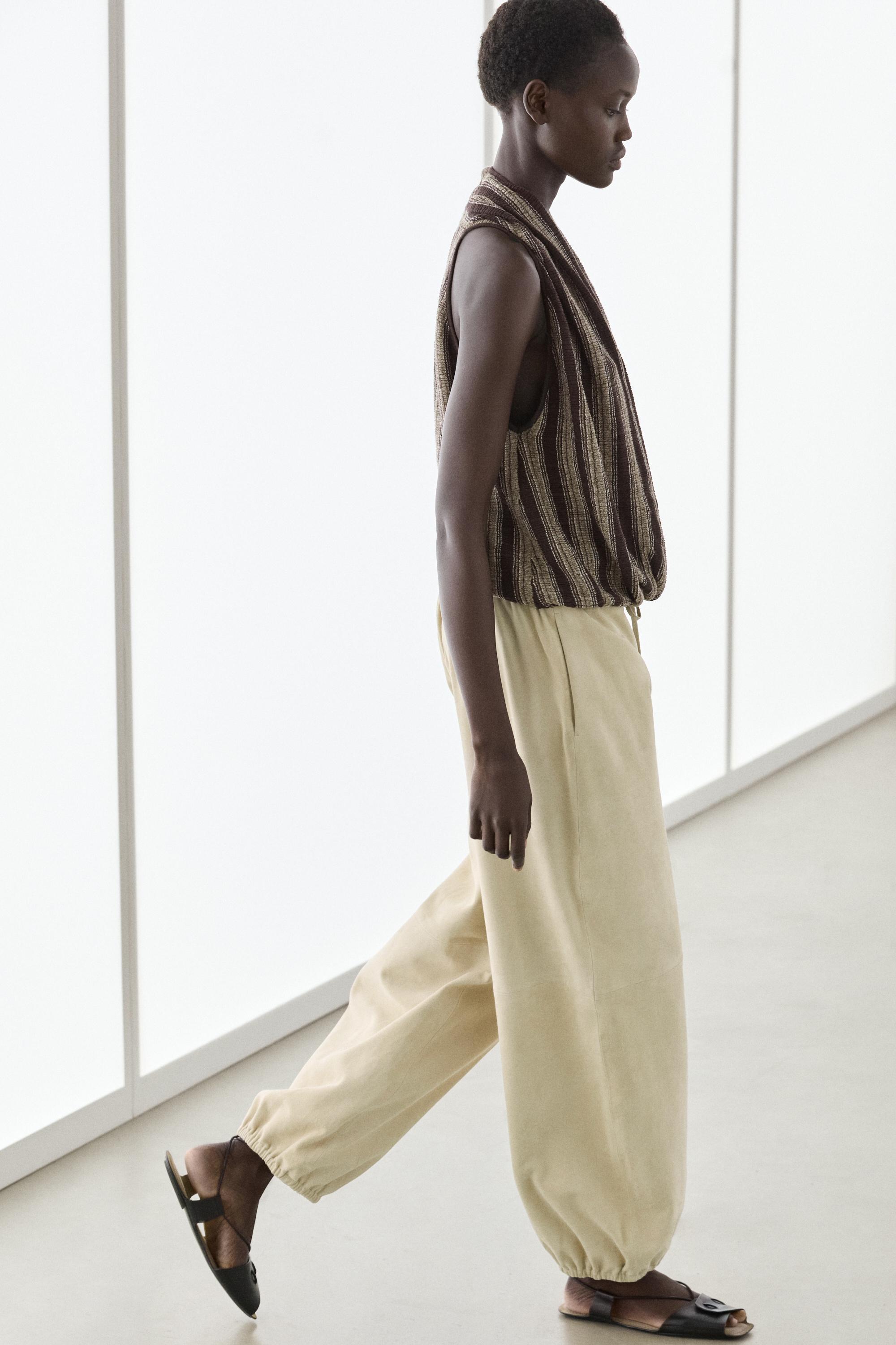 Surplice top with striped detail — BROWN