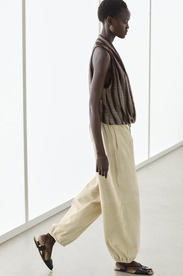 Surplice top with striped detail — BROWN 5
