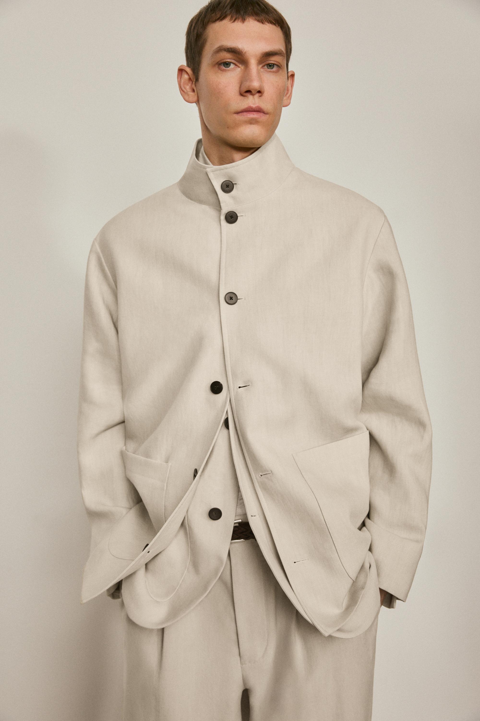 High neck linen jacket - LIMITED EDITION — SAND