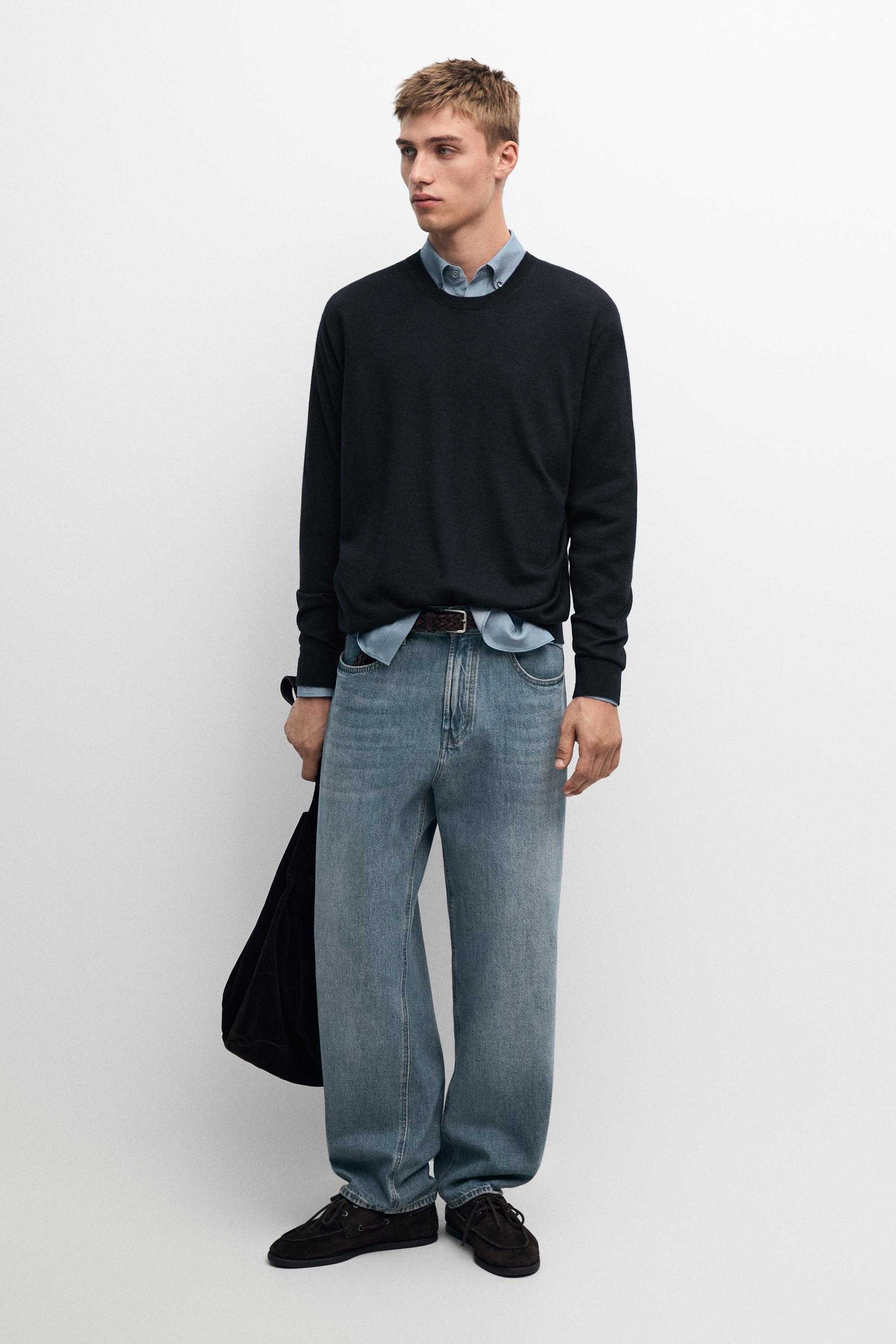 Knit 100% cashmere round neck sweater — NAVY BLUE