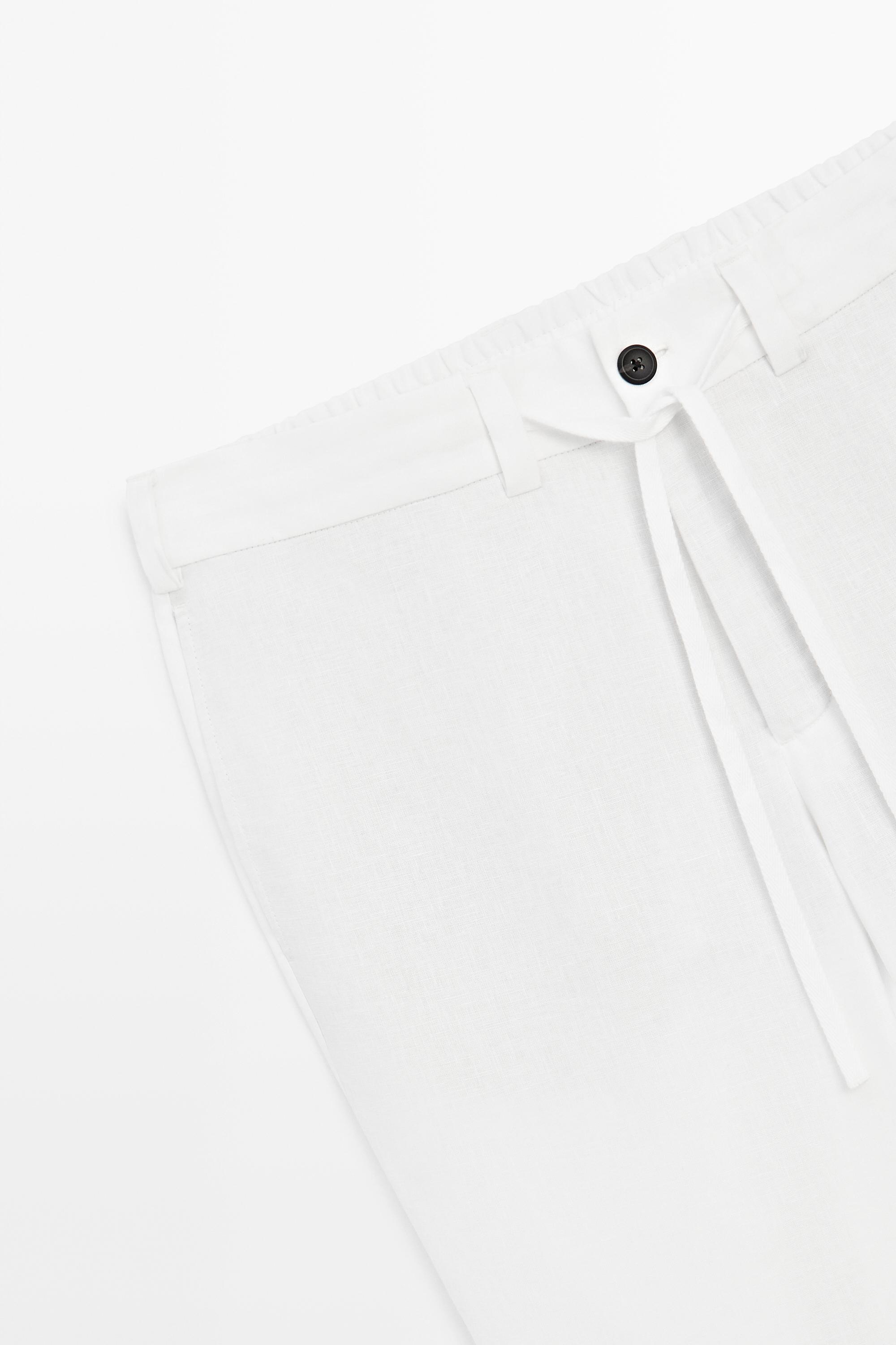 100% linen trousers with elasticated waist — WHITE