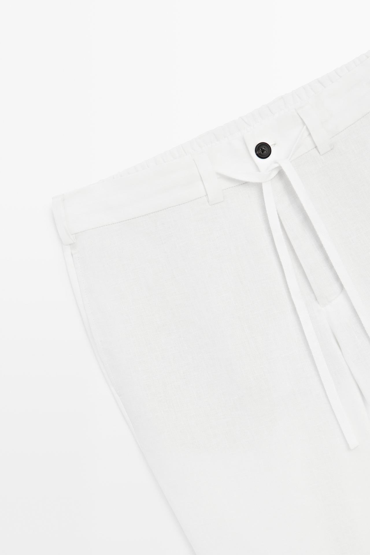 100% linen trousers with elasticated waist — WHITE