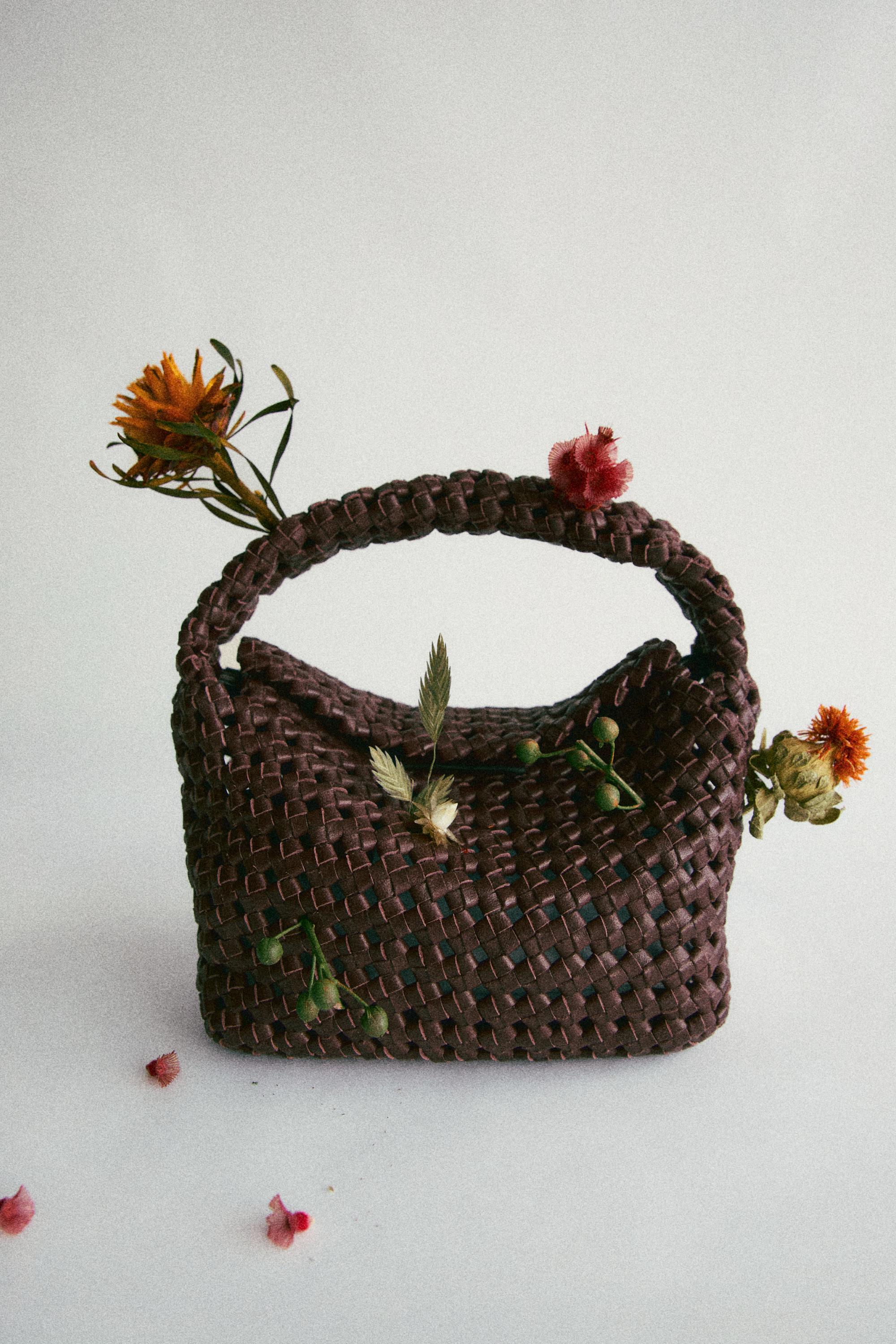 Braided leather mini bag