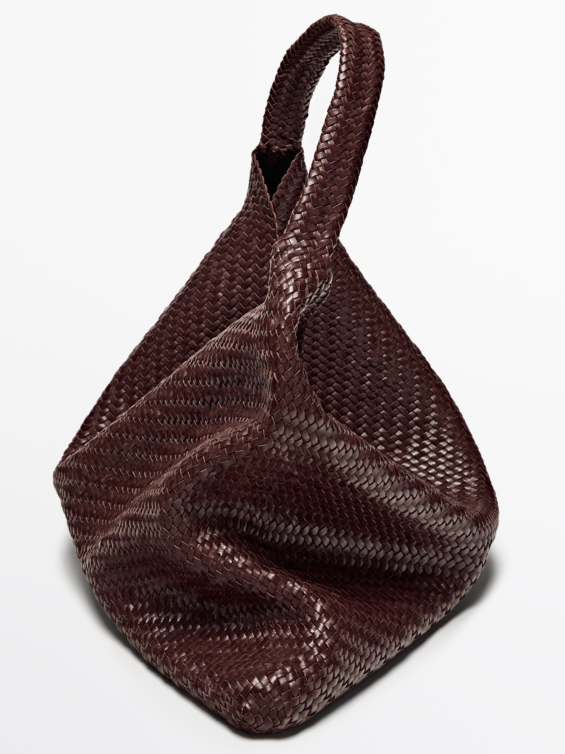 Nappa leather woven maxi tote bag