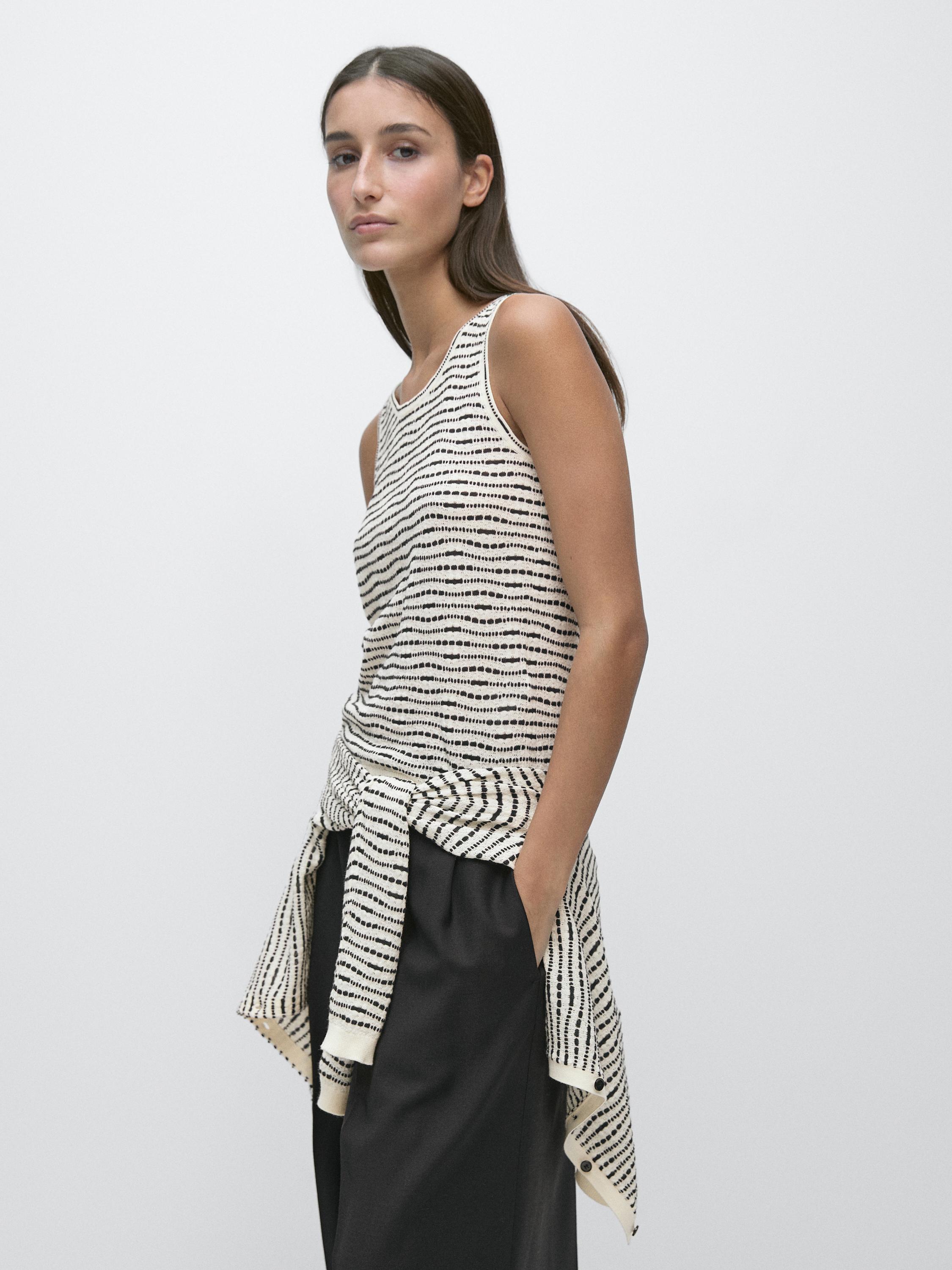 100% cotton knit top — CREAM
