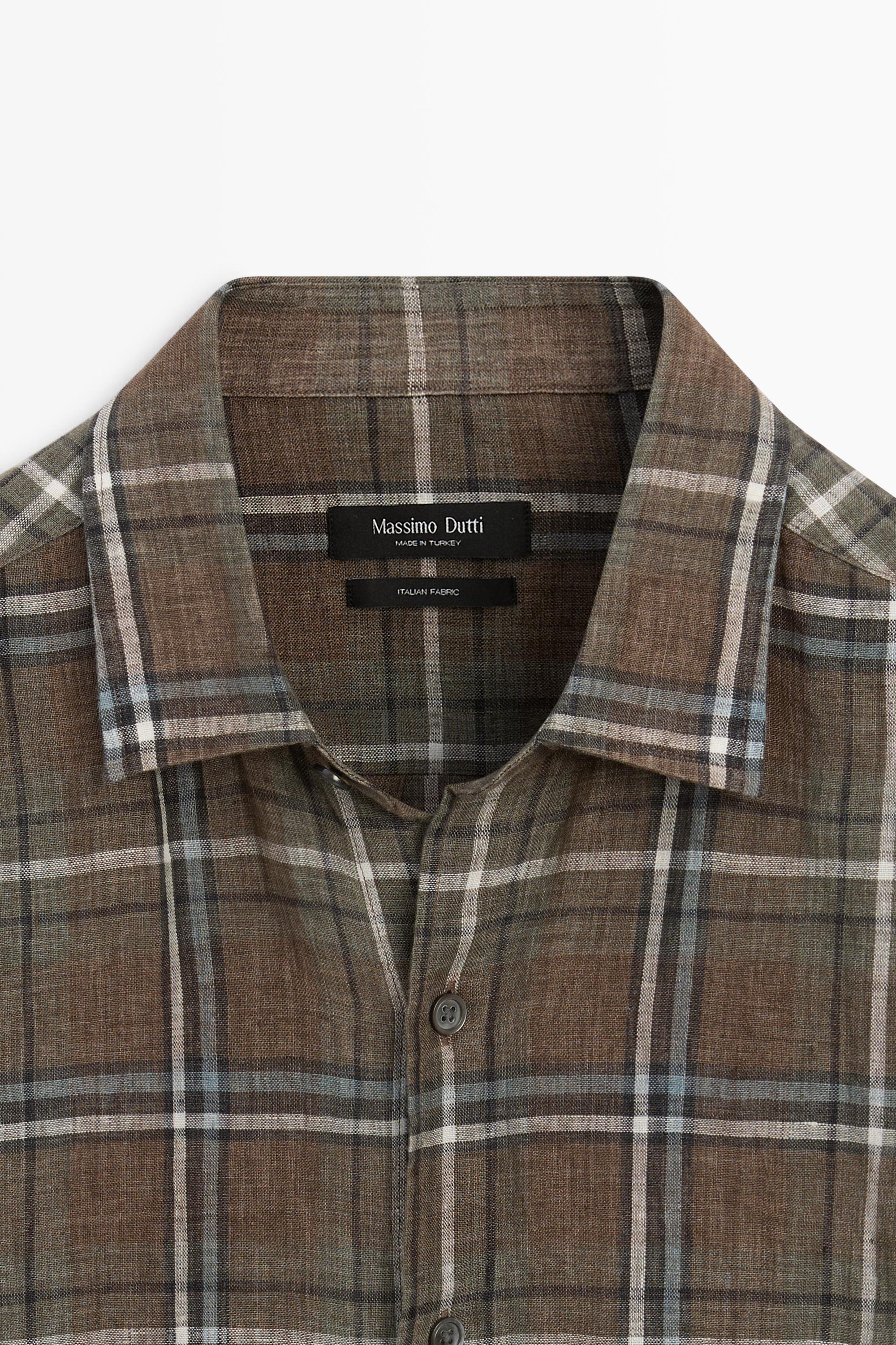 100% linen regular fit check shirt — GREEN