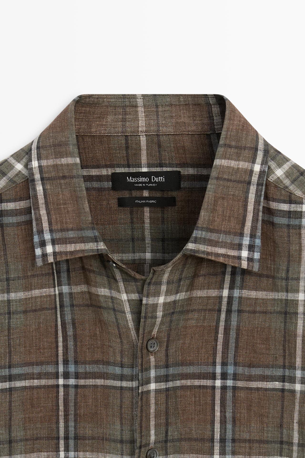 100% linen regular fit check shirt — GREEN