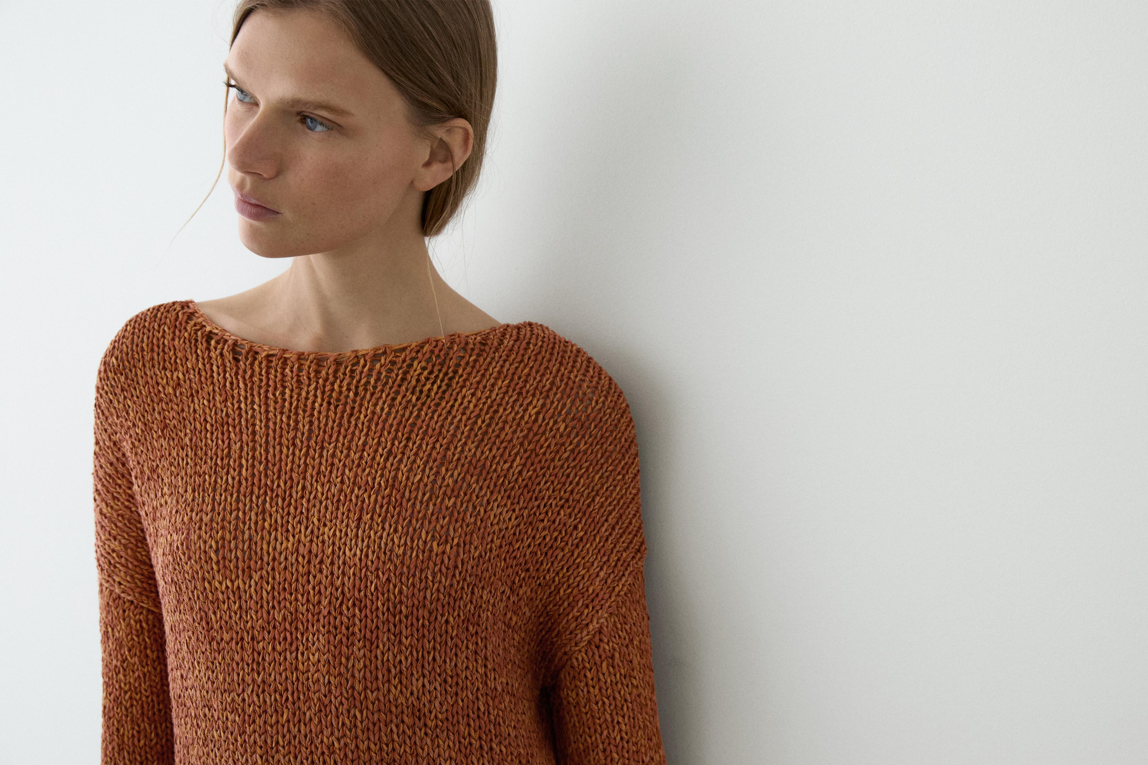 Cotton blend cutwork sweater — BURNT ORANGE