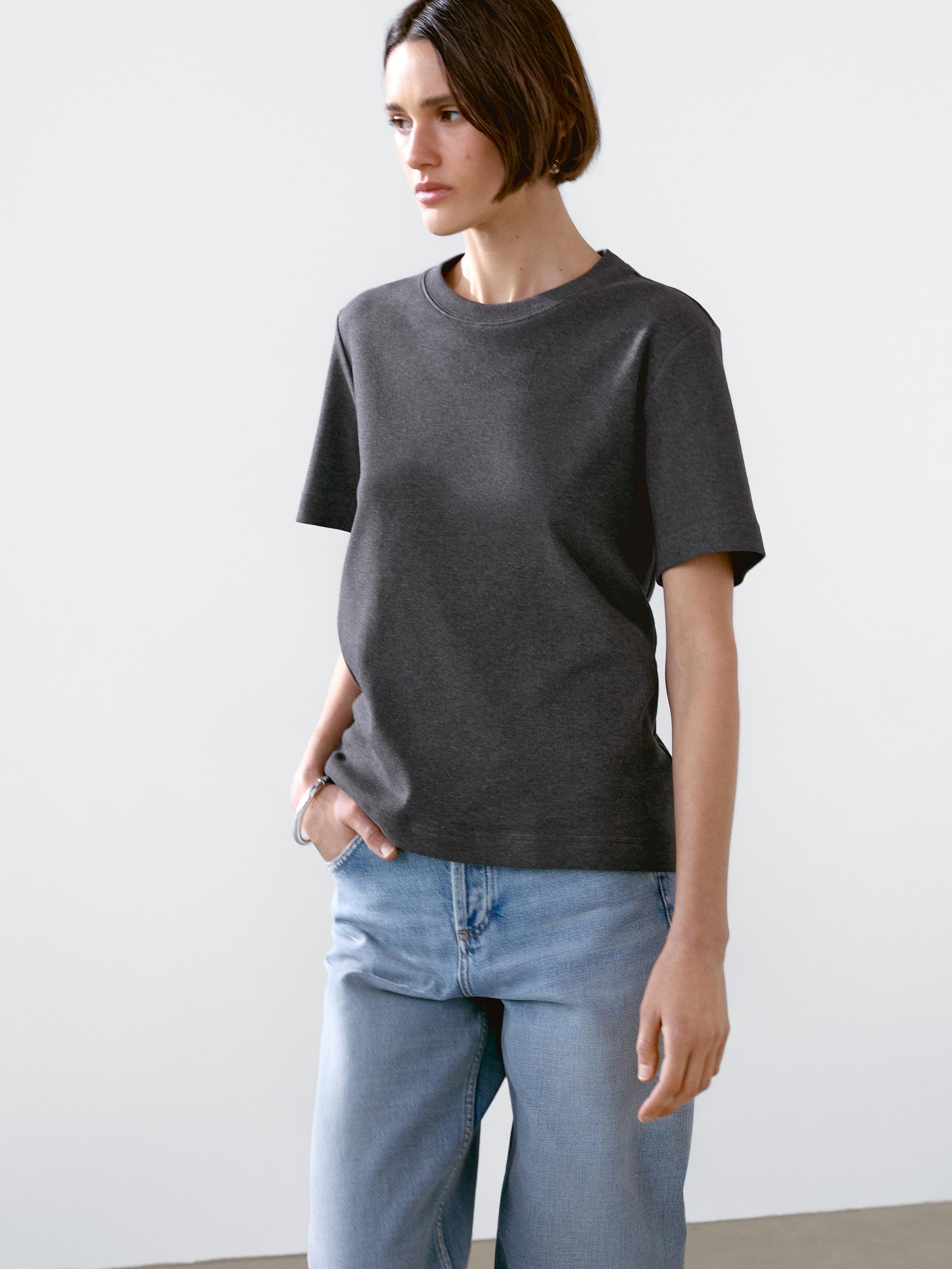 100% cotton interlock crew neck T-shirt — ANTHRACITE GREY