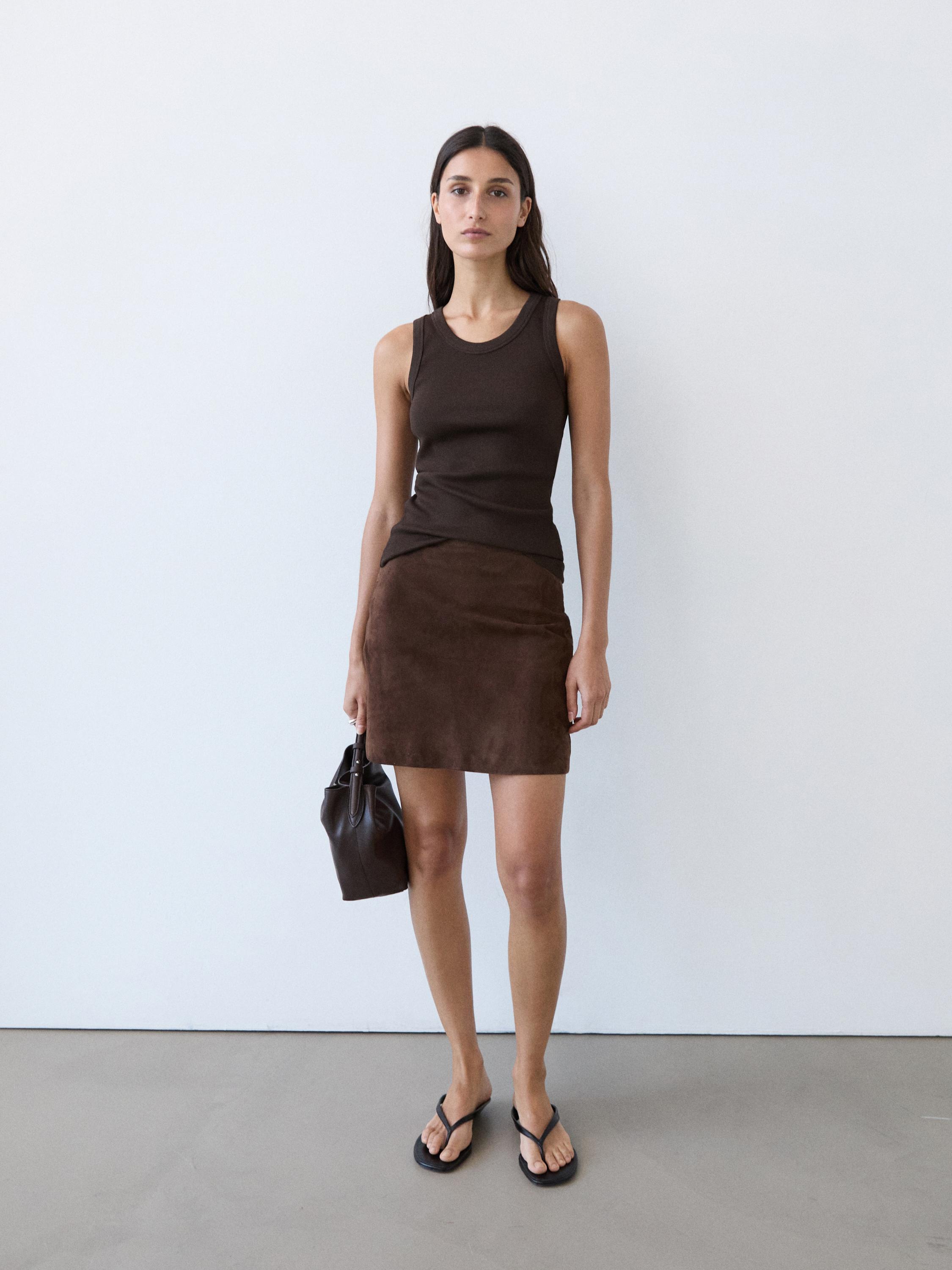 Cotton blend halter top — BROWN
