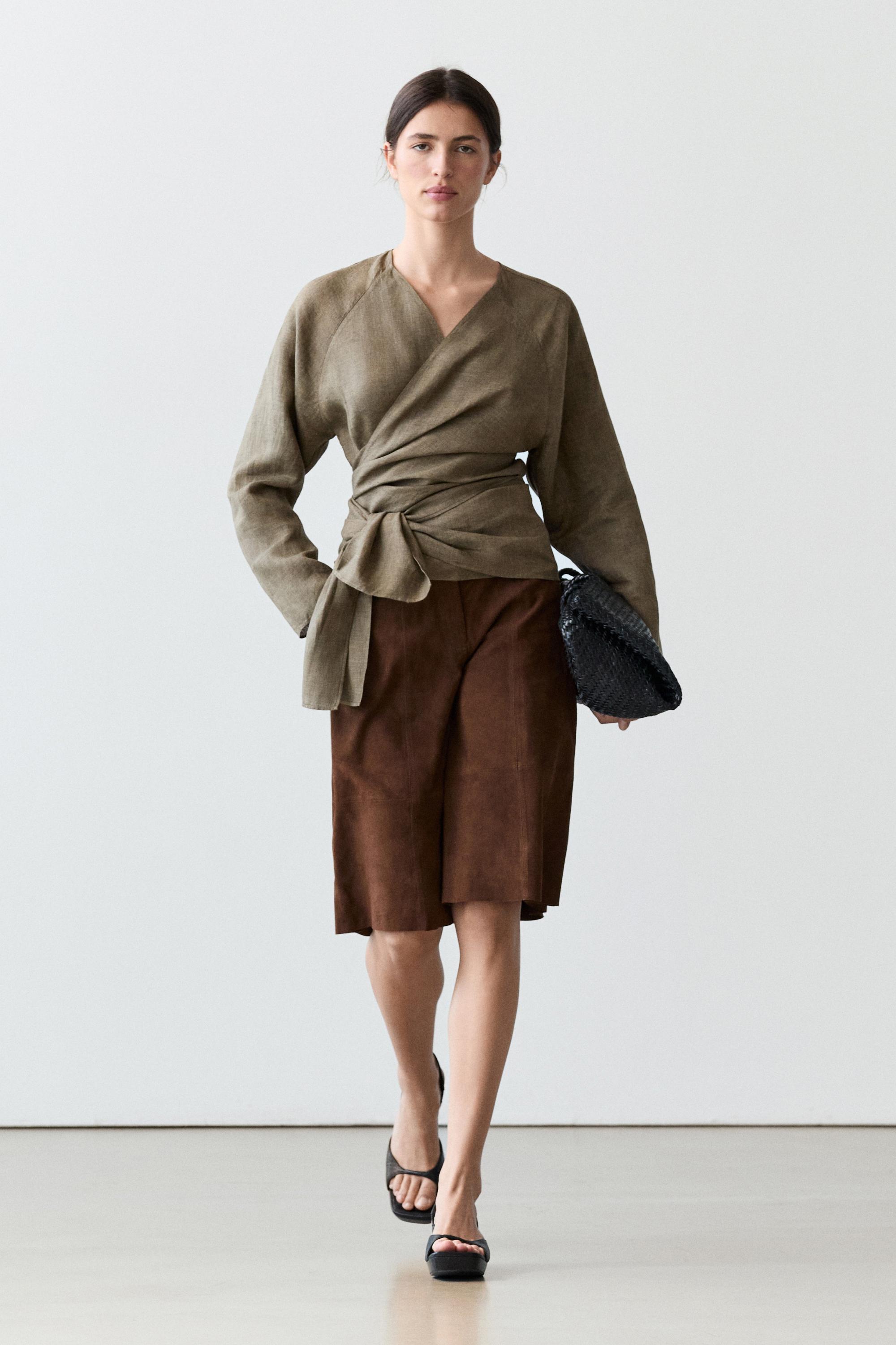 100% linen shirt with tie detail — GREEN