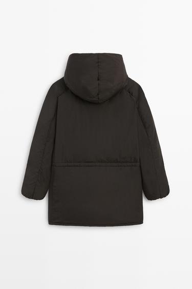 Suede puffer jacket with hood detail — MOLE BROWN 6