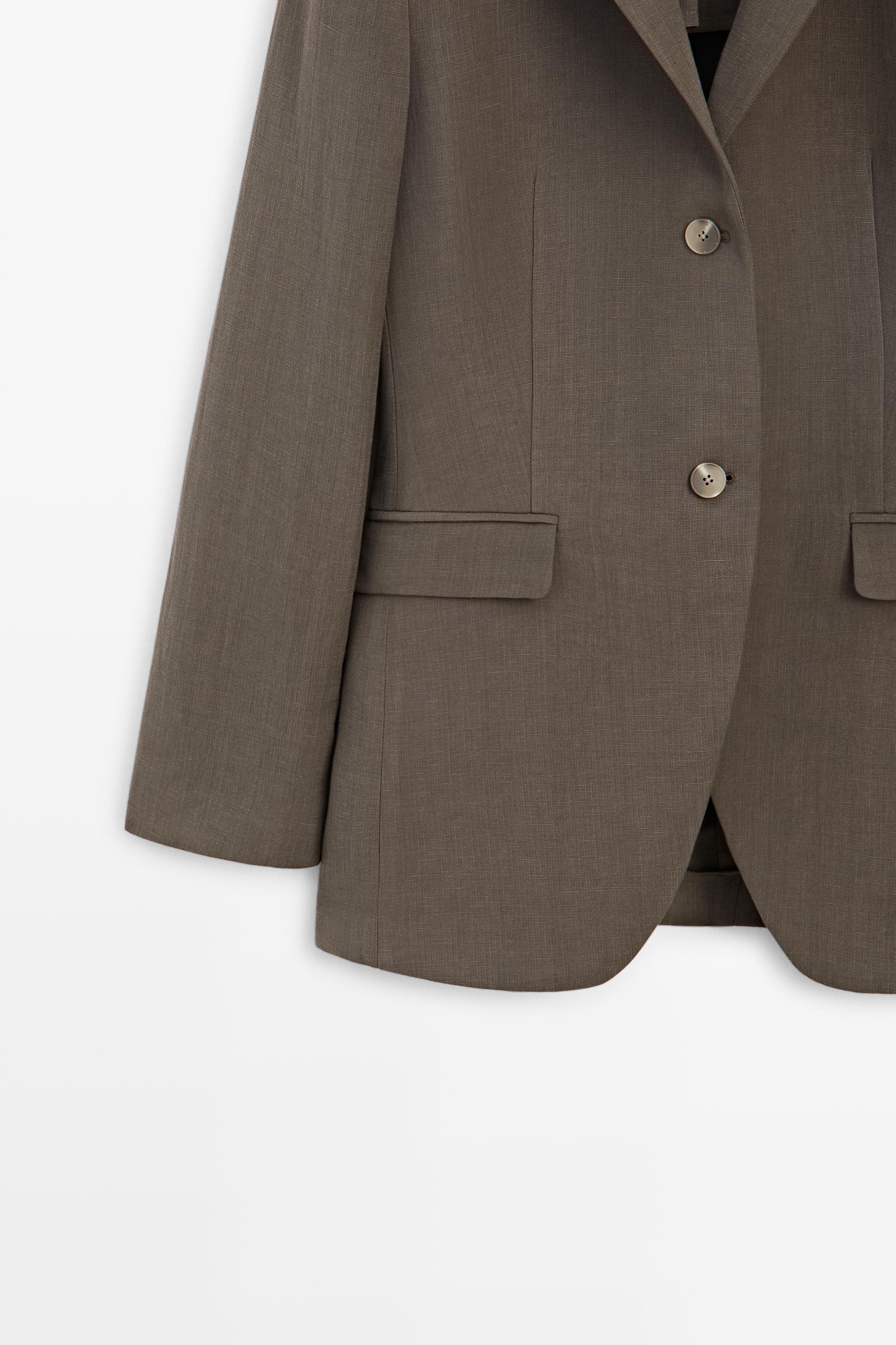 Tailored linen-blend blazer - STUDIO — BROWN