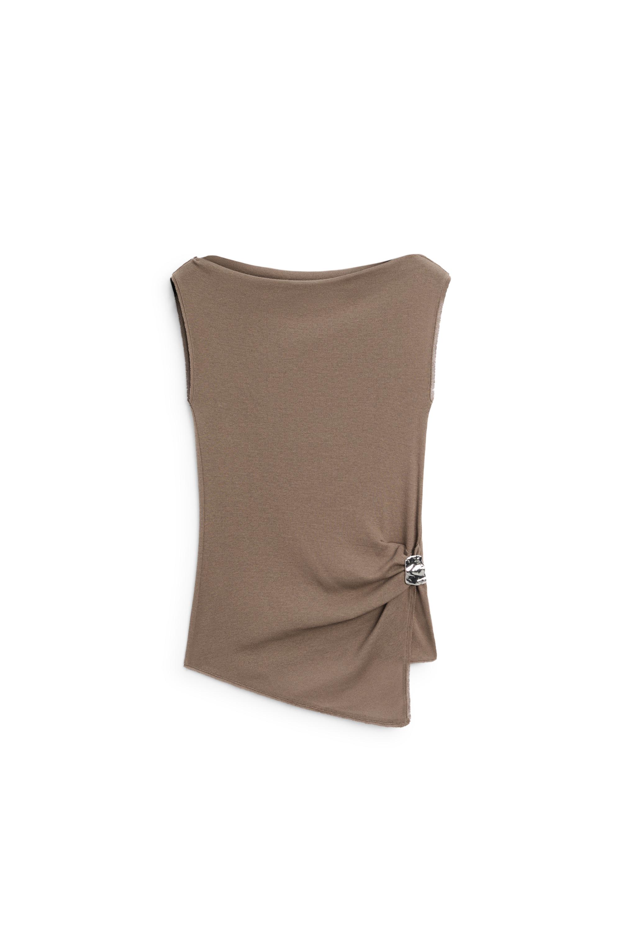 100% cotton knit top — MOLE BROWN