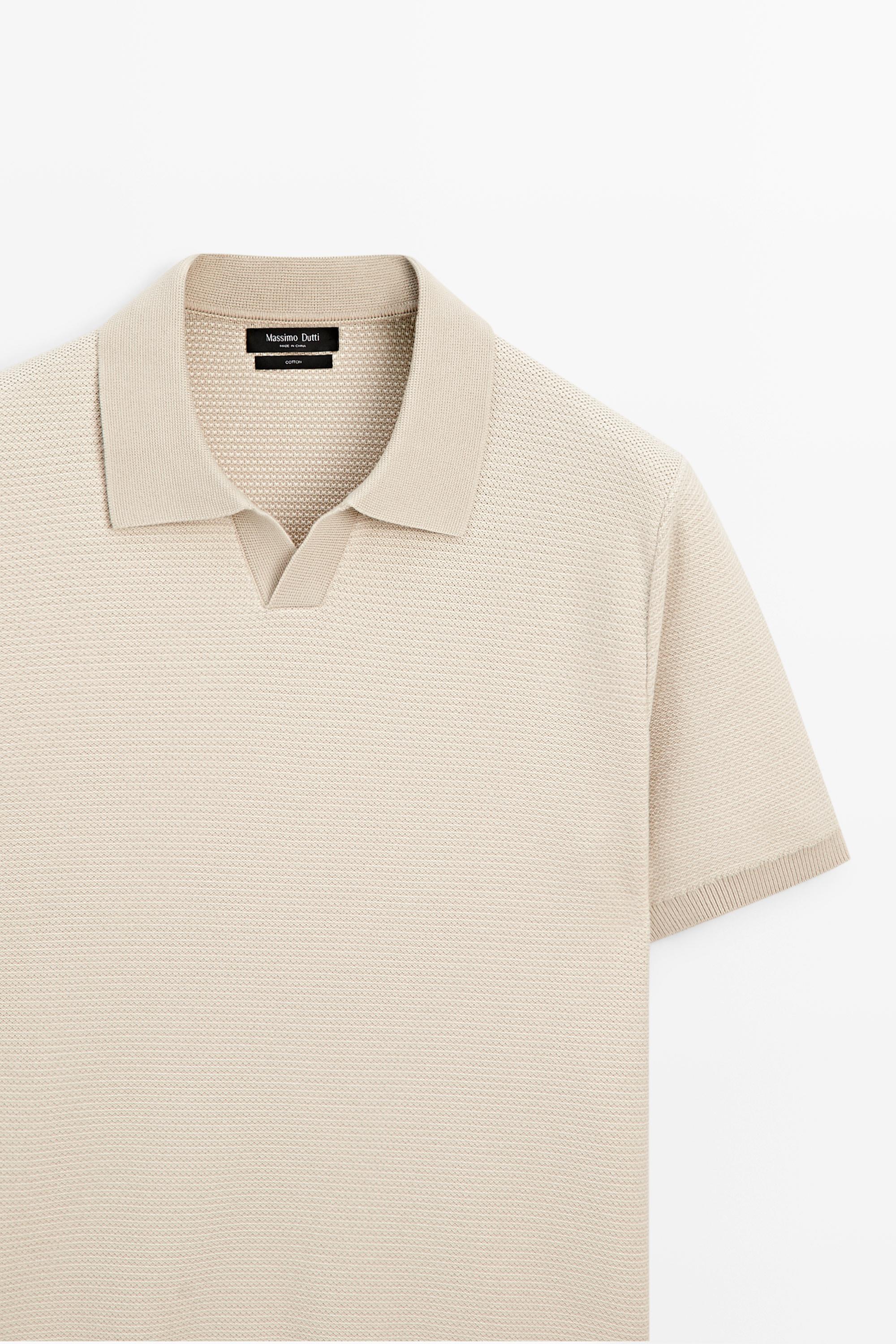 100% cotton contrast knit polo sweater — CREAM