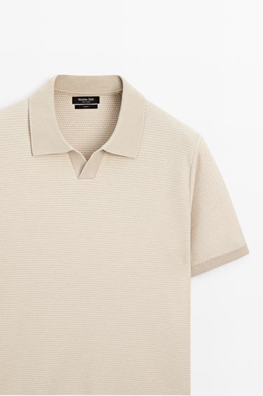 100% cotton contrast knit polo sweater — CREAM 4