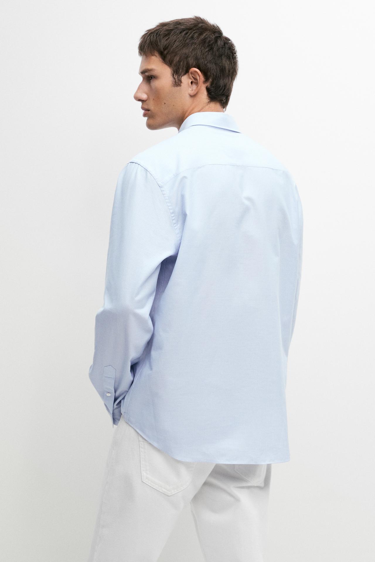 100% cotton regular fit striped shirt — DEEP BLUE