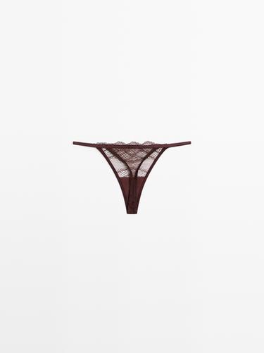 Scalloped lace thong — BROWN 6
