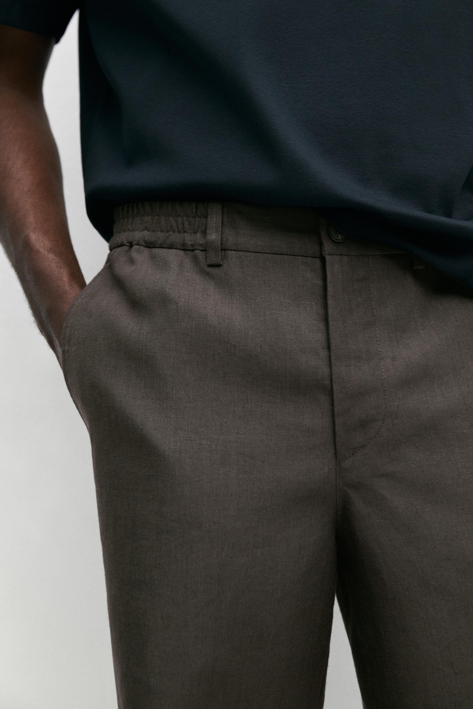 100% linen short Bermuda shorts — DARK GREEN