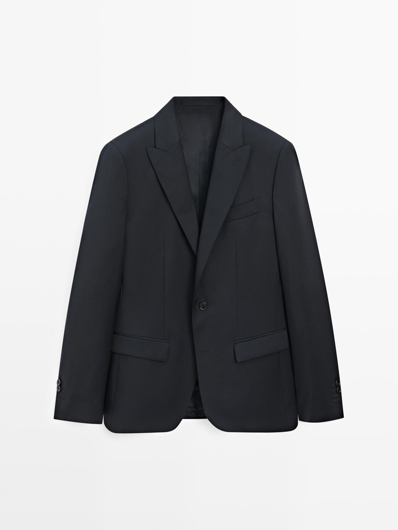 Massimo Dutti - Herre - Habitjakke I 100% Kølig Uld - Marineblå - 56