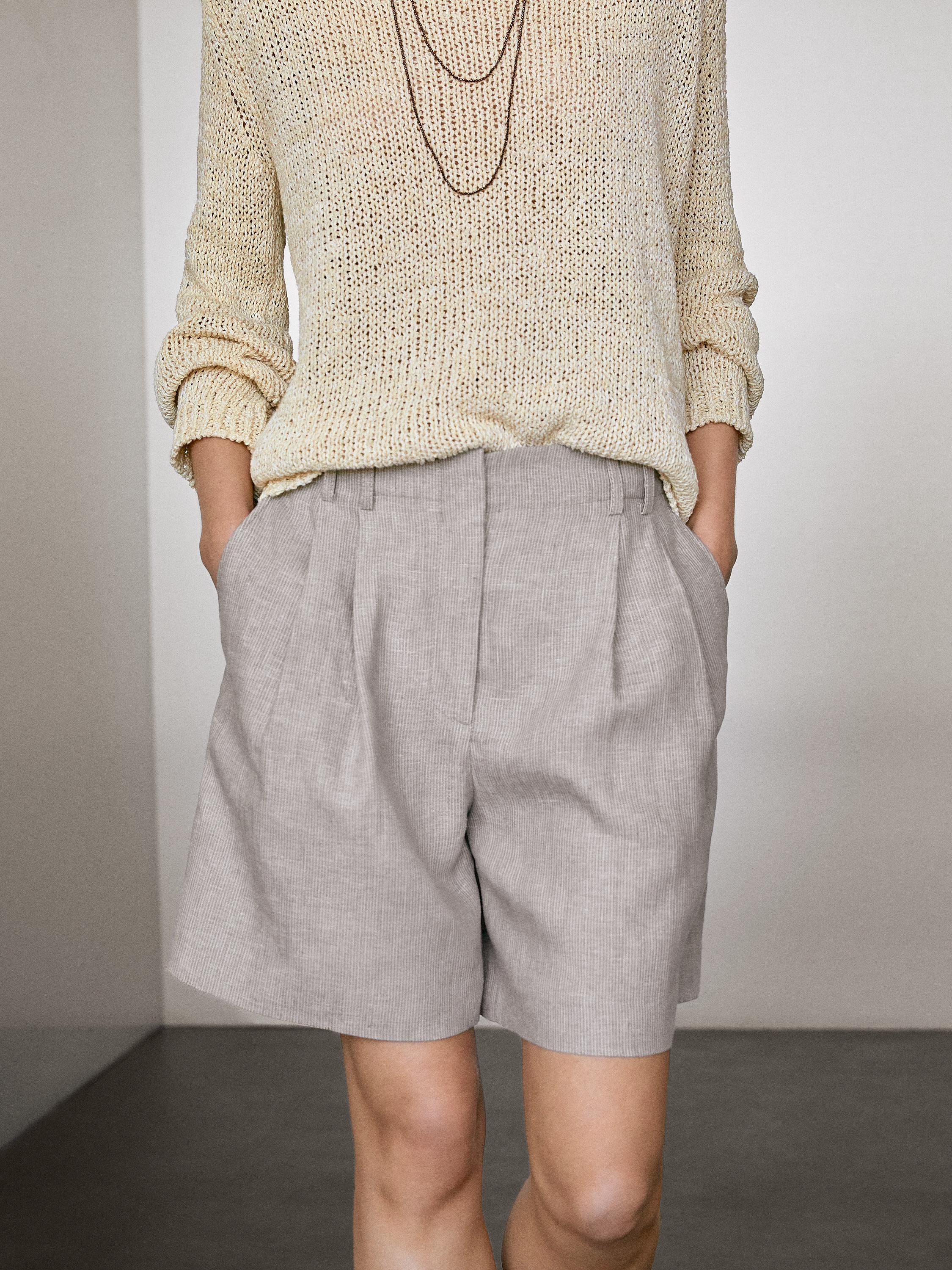 Massimo Dutti【NEW】Pinstriped 100% linen Bermuda shorts Massimo Dutti | Pinstriped 100% Linen Bermuda Shorts