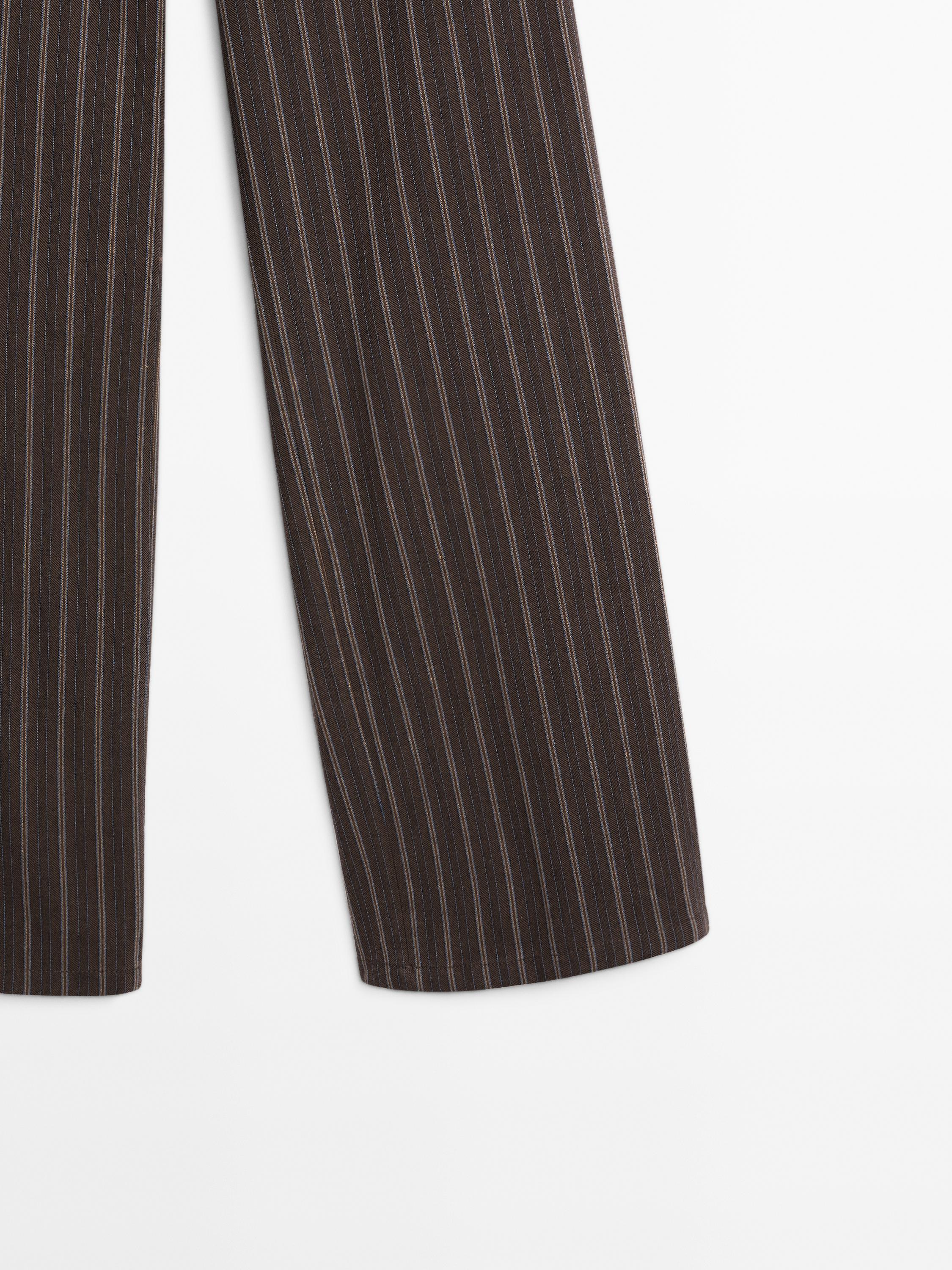 Low-rise wide-leg striped trousers