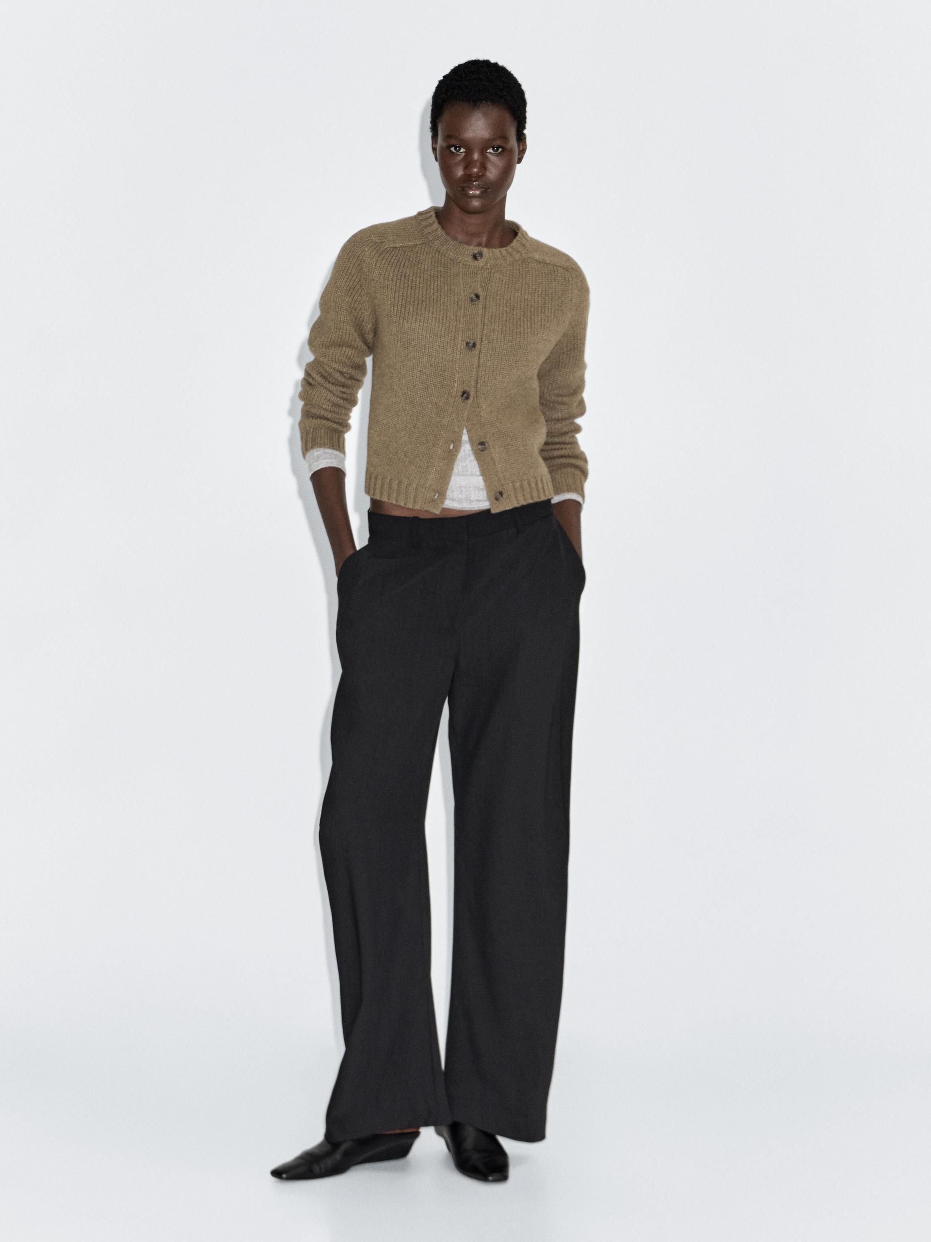 Dzianinowy Kardigan Ze 100% Wełny Z Rękawem Raglanowym - Jasnozielony - Xs - Massimo Dutti - Kobieta