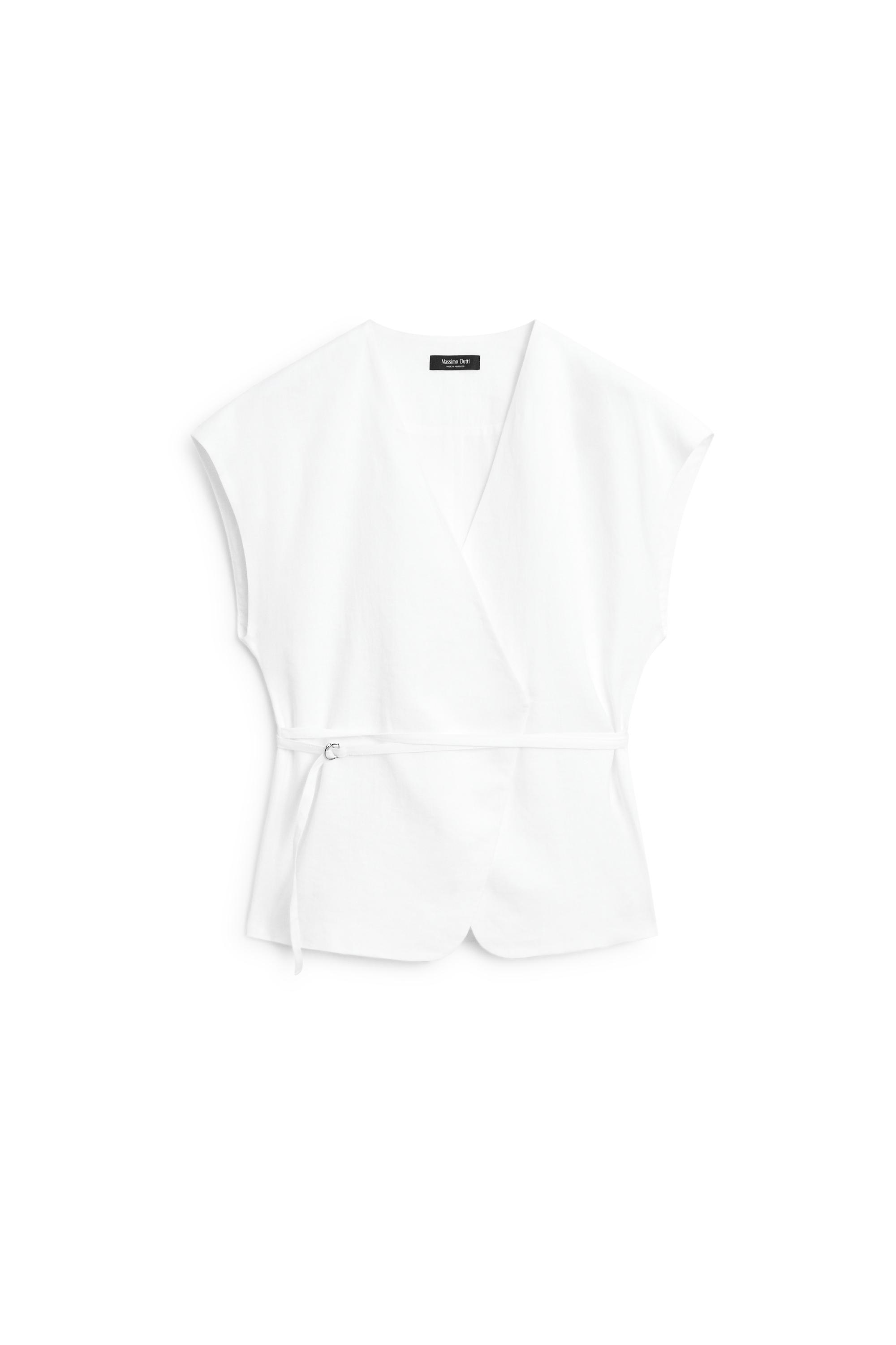 100% linen surplice waistcoat with tie detail — Off white