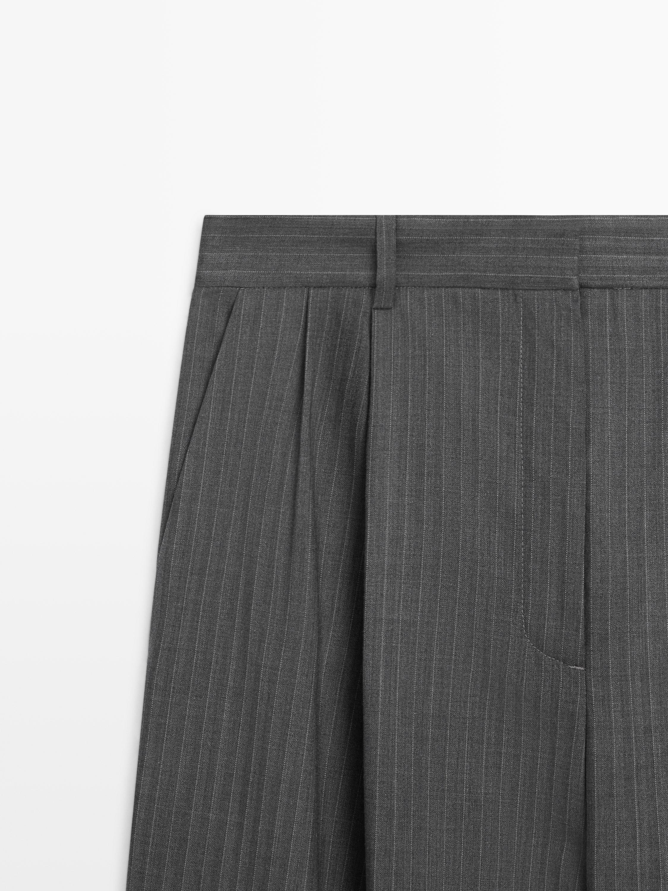 Pinstripe cool wool blend suit trousers — GREY